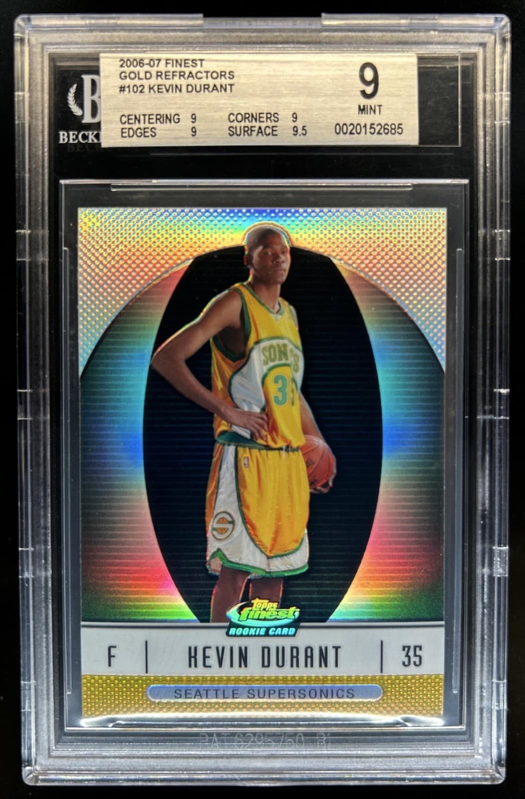 2006-07 Topps Finest Kevin Durant Refractor Gold RC #/50 SuperSonics BGS 9