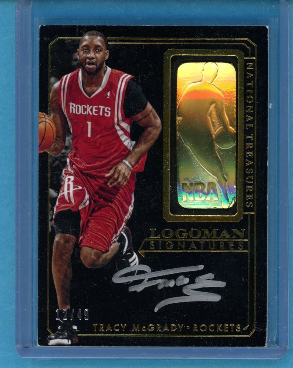 2014-15 Panini National Treasures Tracy McGrady ON CARD AUTO LOGOMAN #12/49