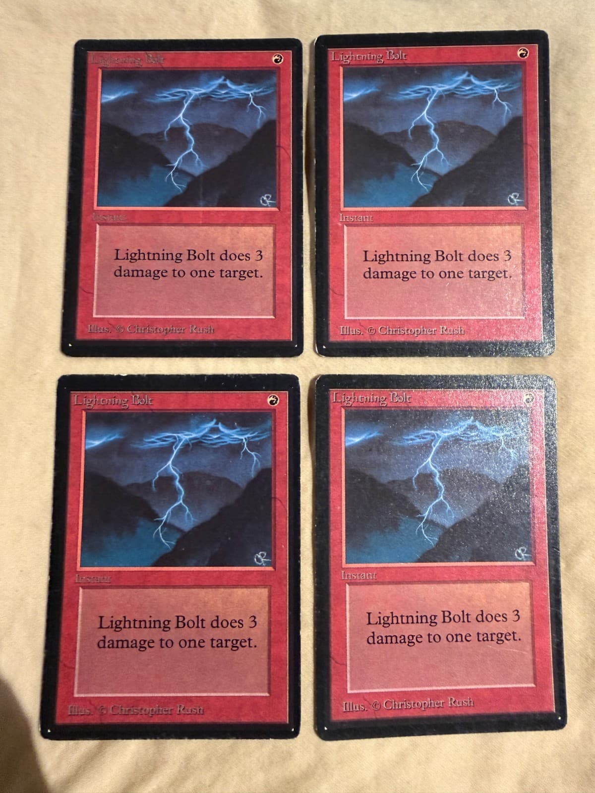 Mtg Magic The Gathering Lightning Bolt Beta Edition X4 Full Playset
