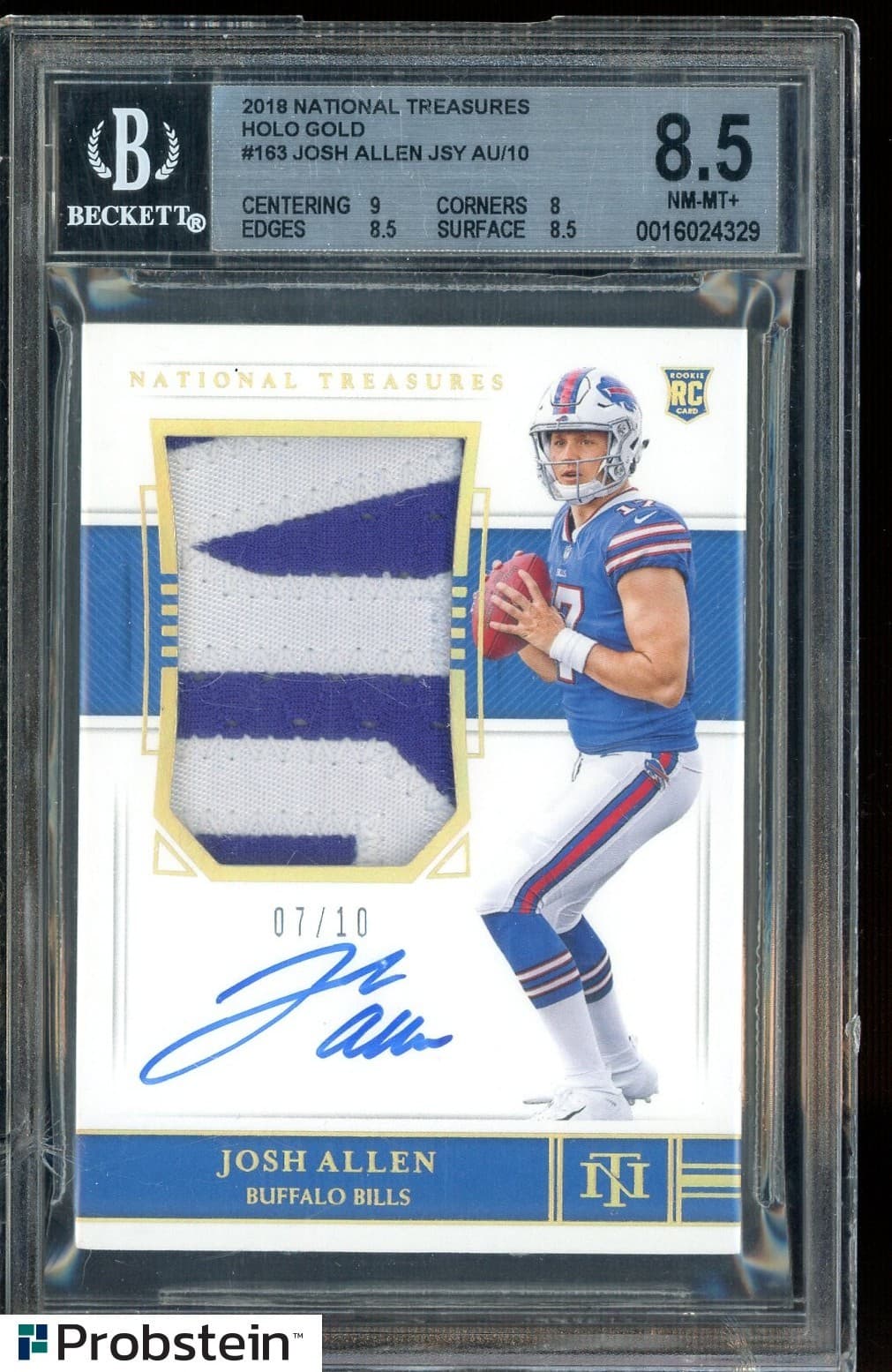 2018 National Treasures Holo Gold #163 Josh Allen RPA RC Patch AUTO 7/10 BGS 8.5