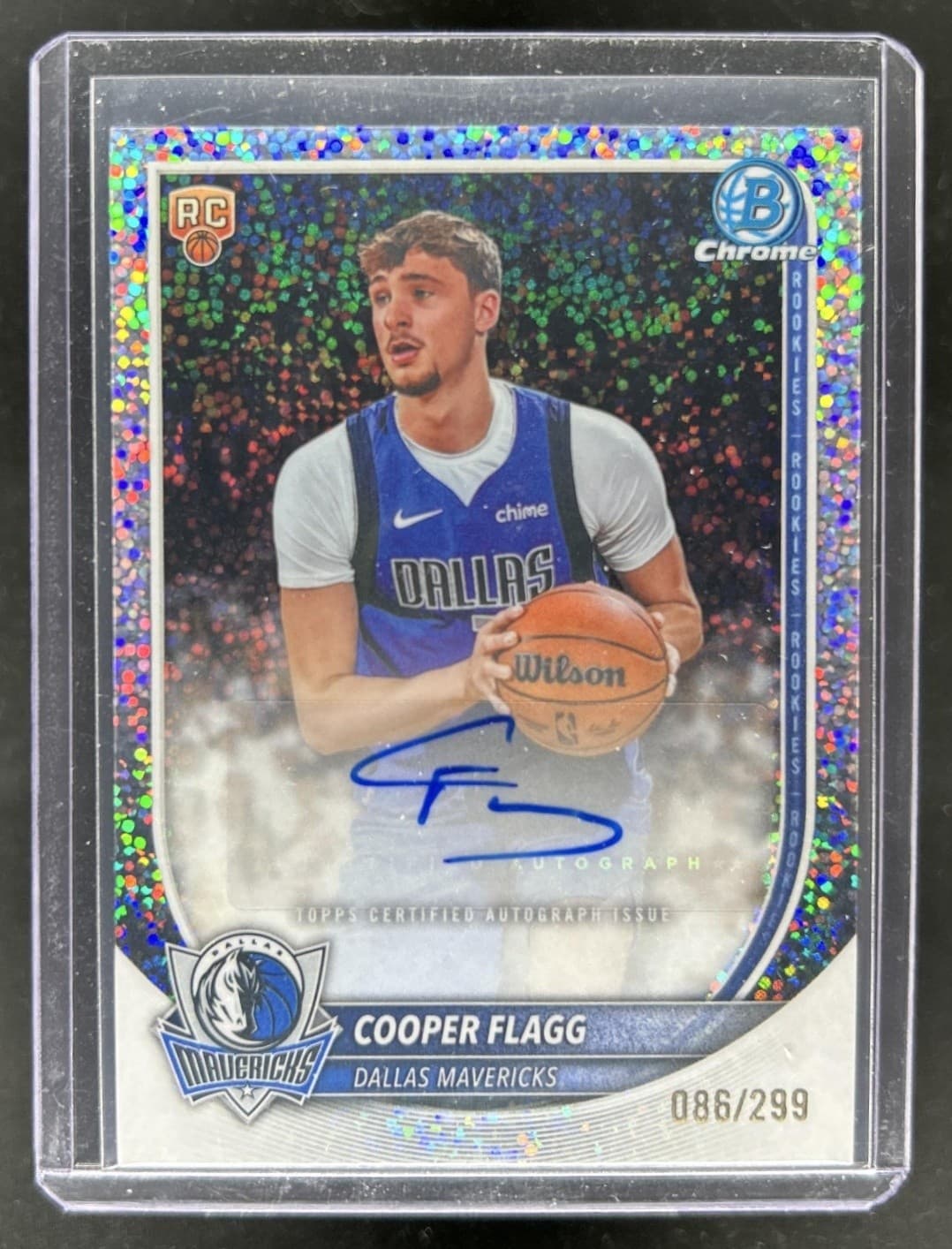 2025-26 Bowman Cooper Flagg Chrome Auto RC Speckle Refractor #/299 Mavericks