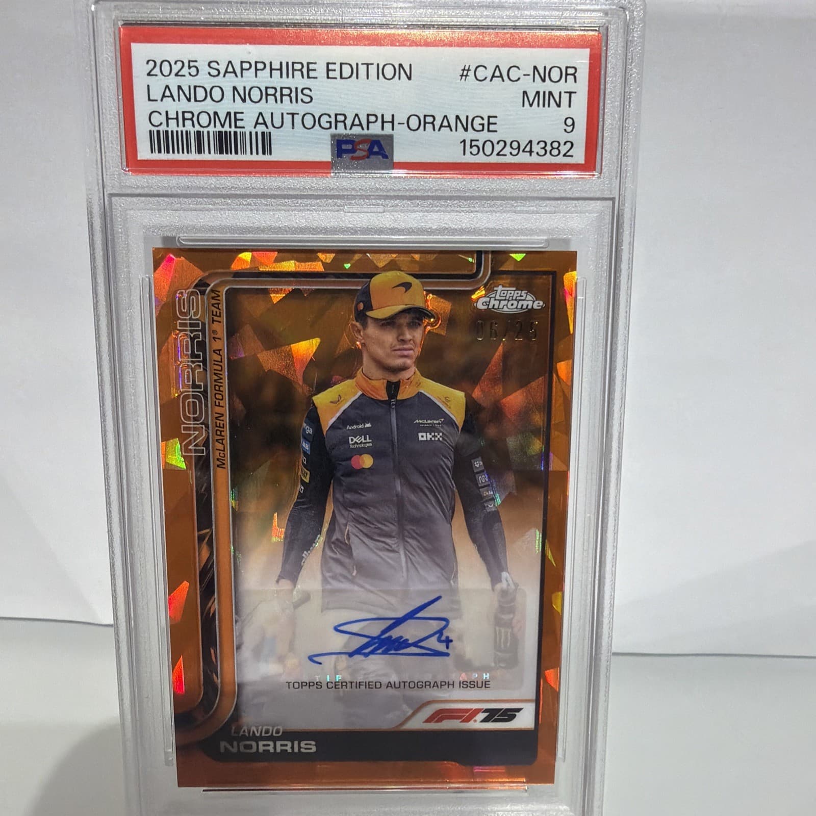 2025 Topps Chrome Formula 1 Lando Norris Autograph Portrait Orange /25 PSA 9