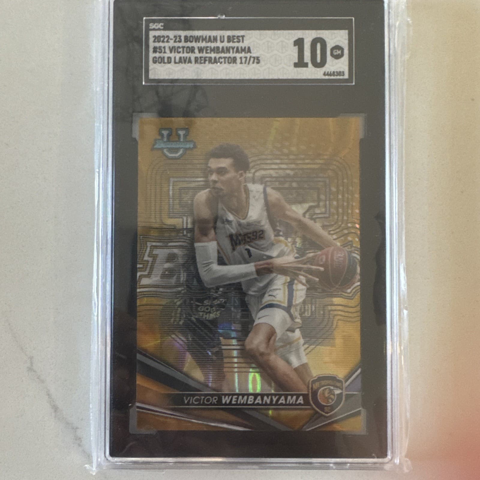 2022-23 Bowman University Best - Victor Wembanyama #51 Gold Lava /75 SGC 10