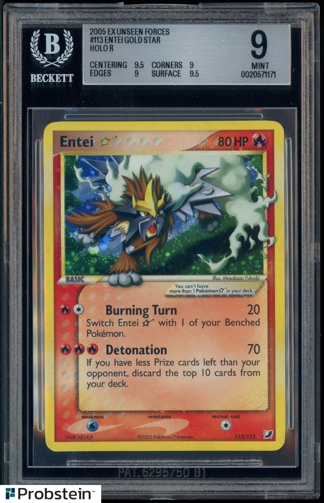 2005 Pokemon Ex Unseen Forces #113 Entei Gold Star Holo R BGS 9 MINT