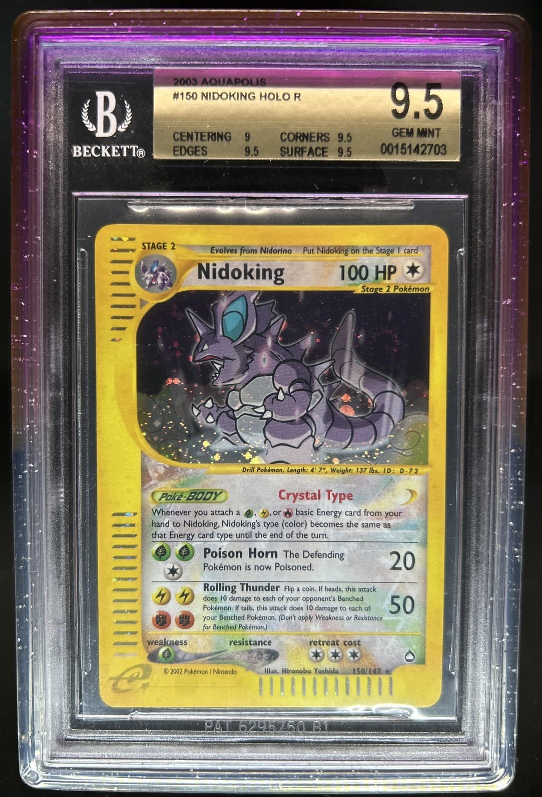 2003 Pokemon Aquapolis Nidoking Crystal Holo #150/147 BGS 9.5 GEM Mint