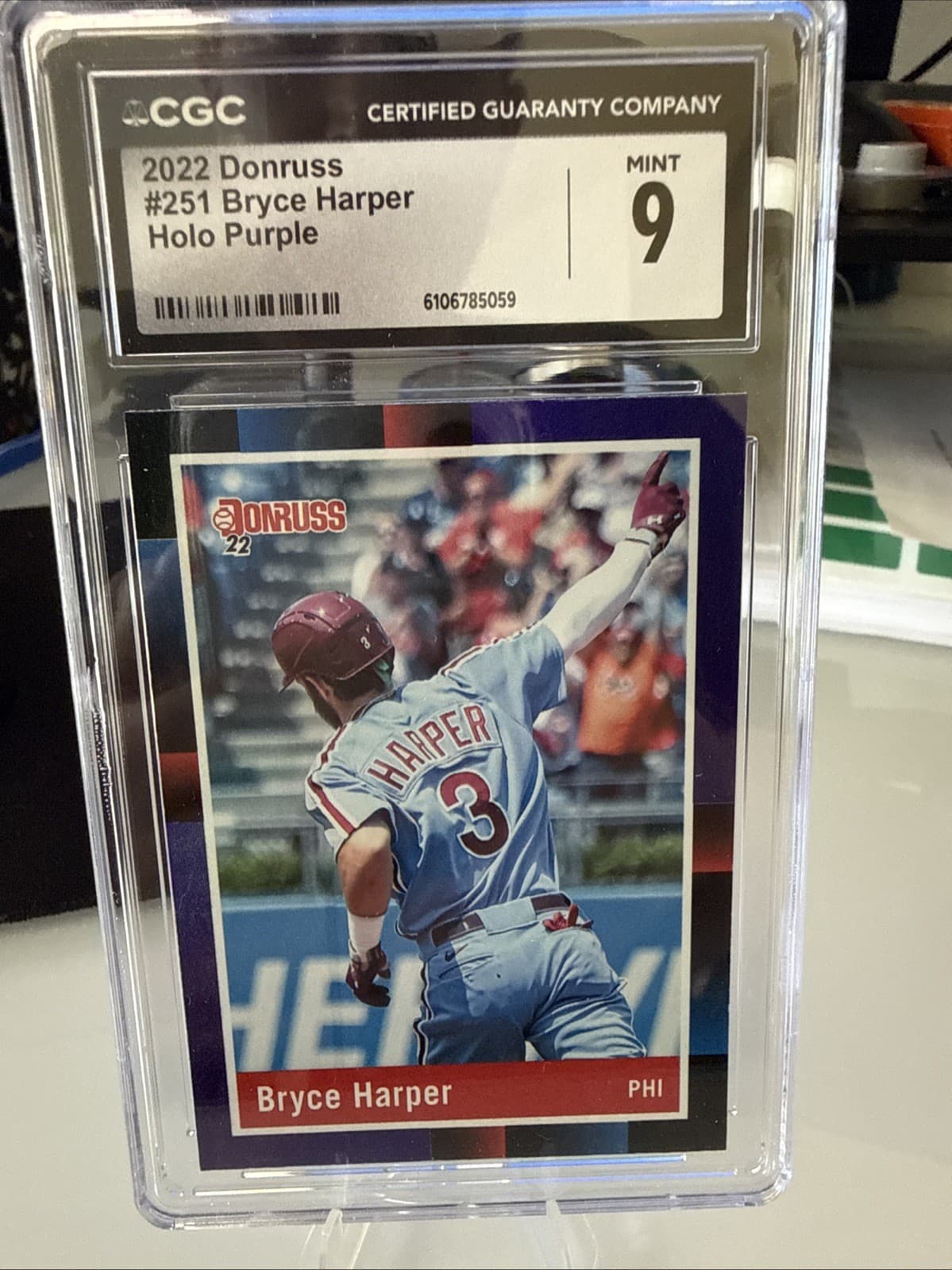 2022 Panini Donruss Baseball Bryce Harper #251 88’ Retro Holo Blue Phillies CGC9