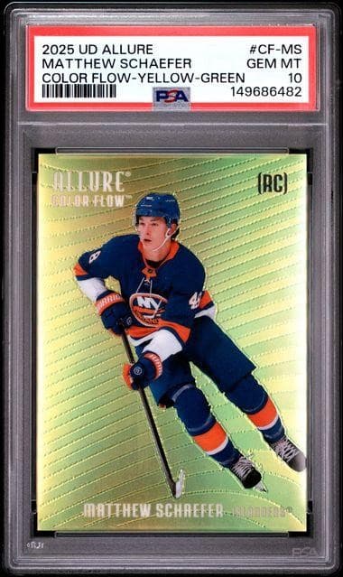 2025 Upper Deck Allure Matthew Schaefer Color Flow Yellow Green #CF-MS PSA 10