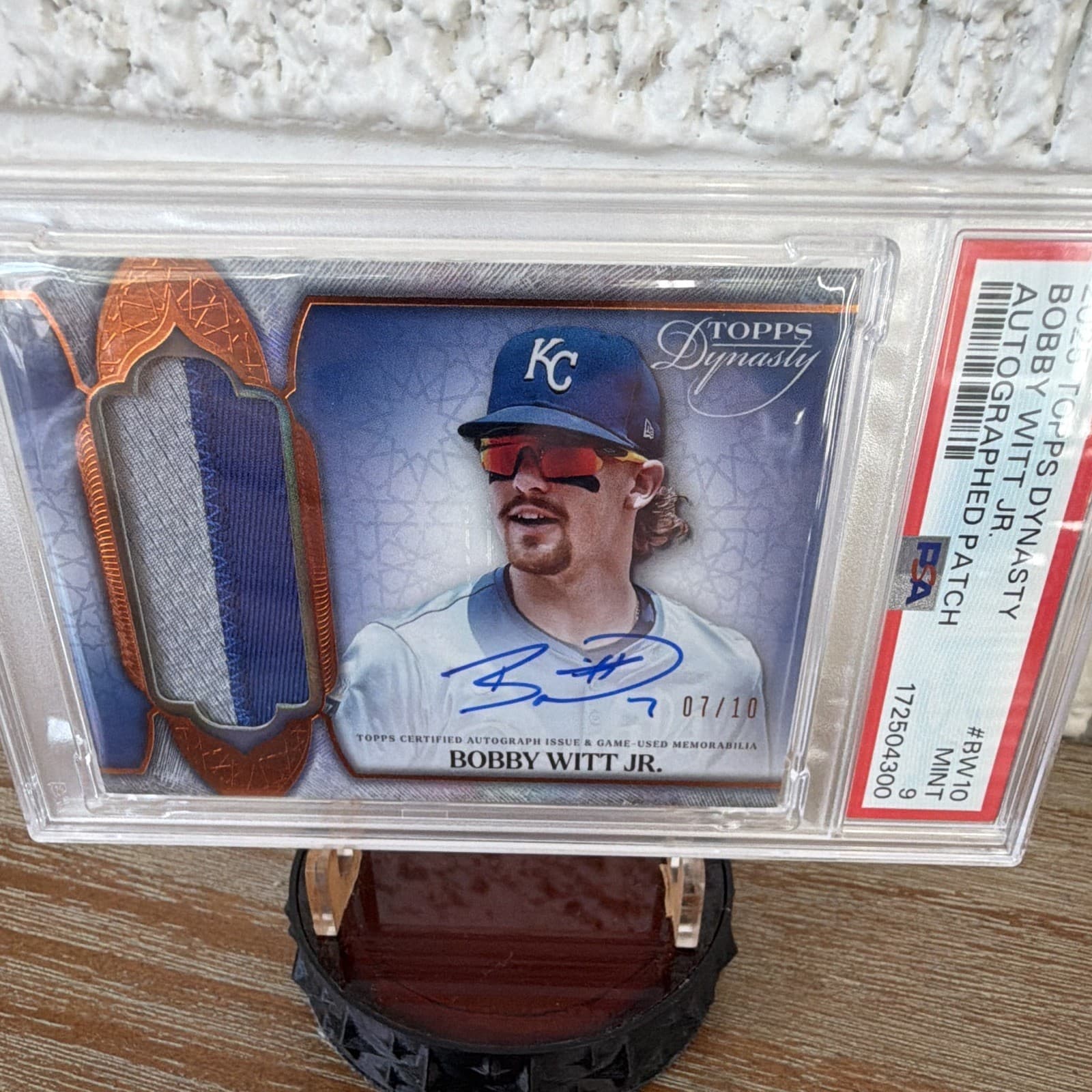 2025 Topps Dynasty Bobby Witt Jr. Game Worn Patch Auto NUMBER MATCH 7/10 PSA 9