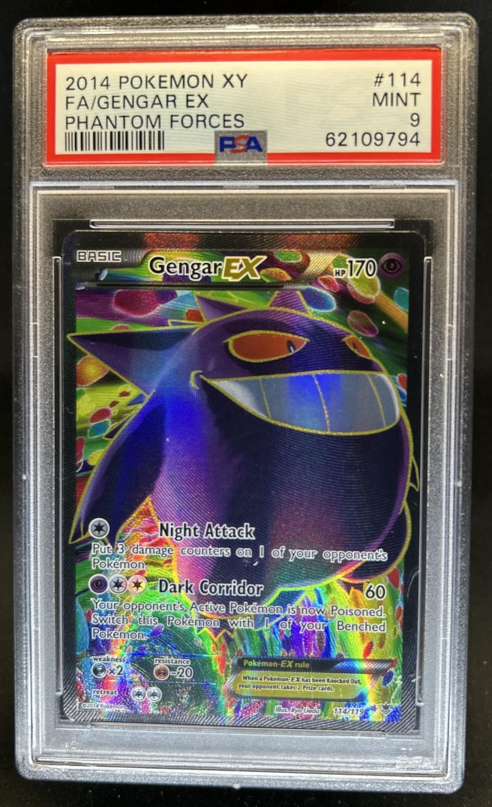 2014 Pokemon XY Phantom Forces Gengar EX Full Art #114/119 PSA 9