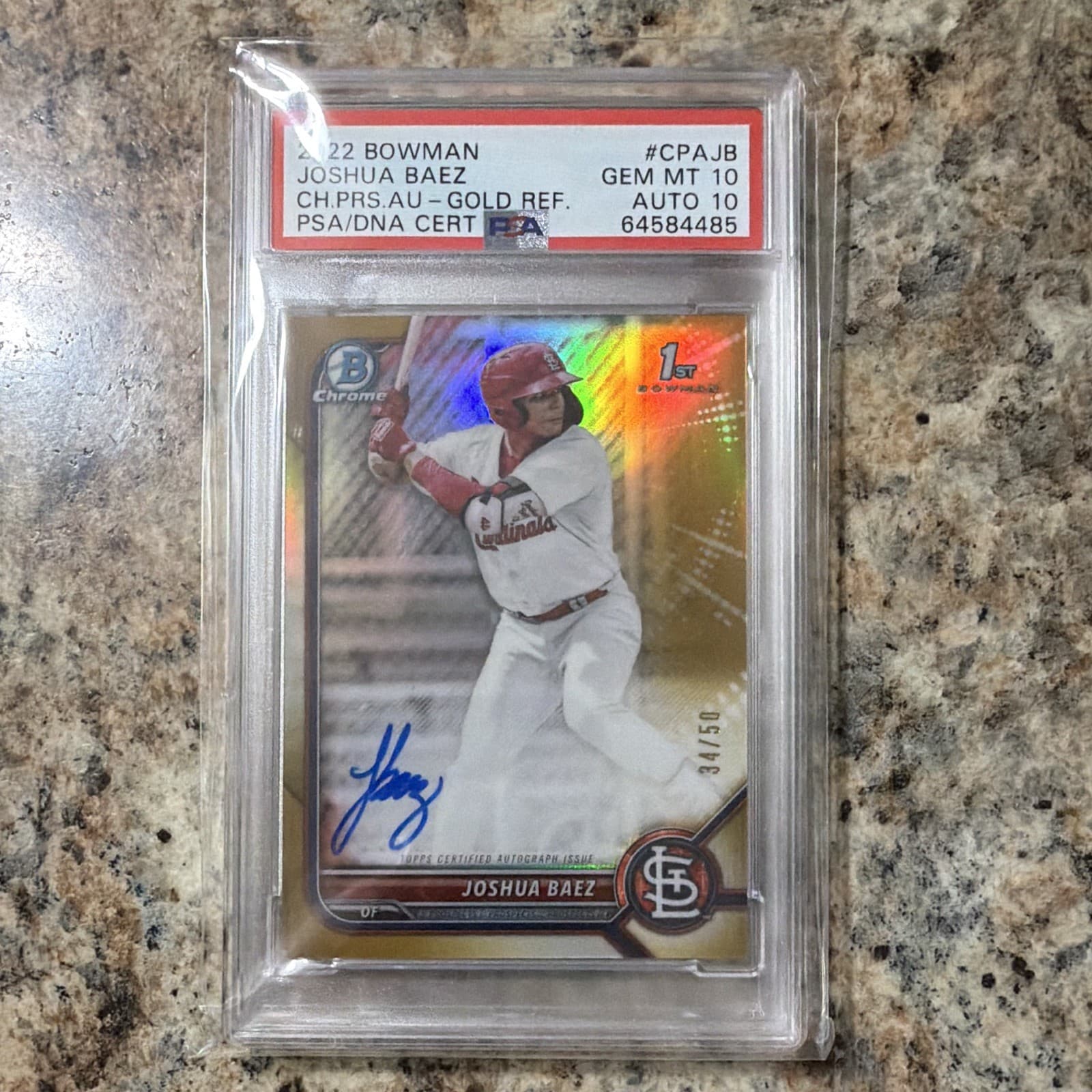 Topps 2022 Bowman Chrome Prospect Autographs Joshua Baez CPA-JB Gold /50 PSA 10