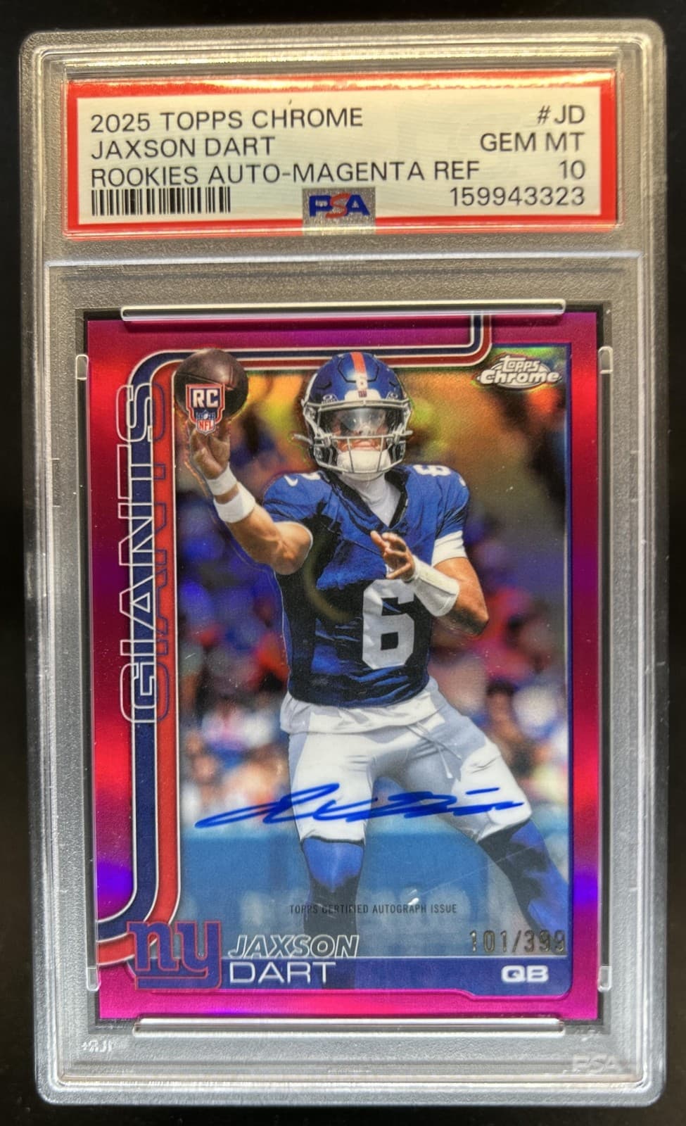 2025 Topps Chrome Jaxson Dart Rookie Auto Magenta Refractor RC #/399 PSA 10