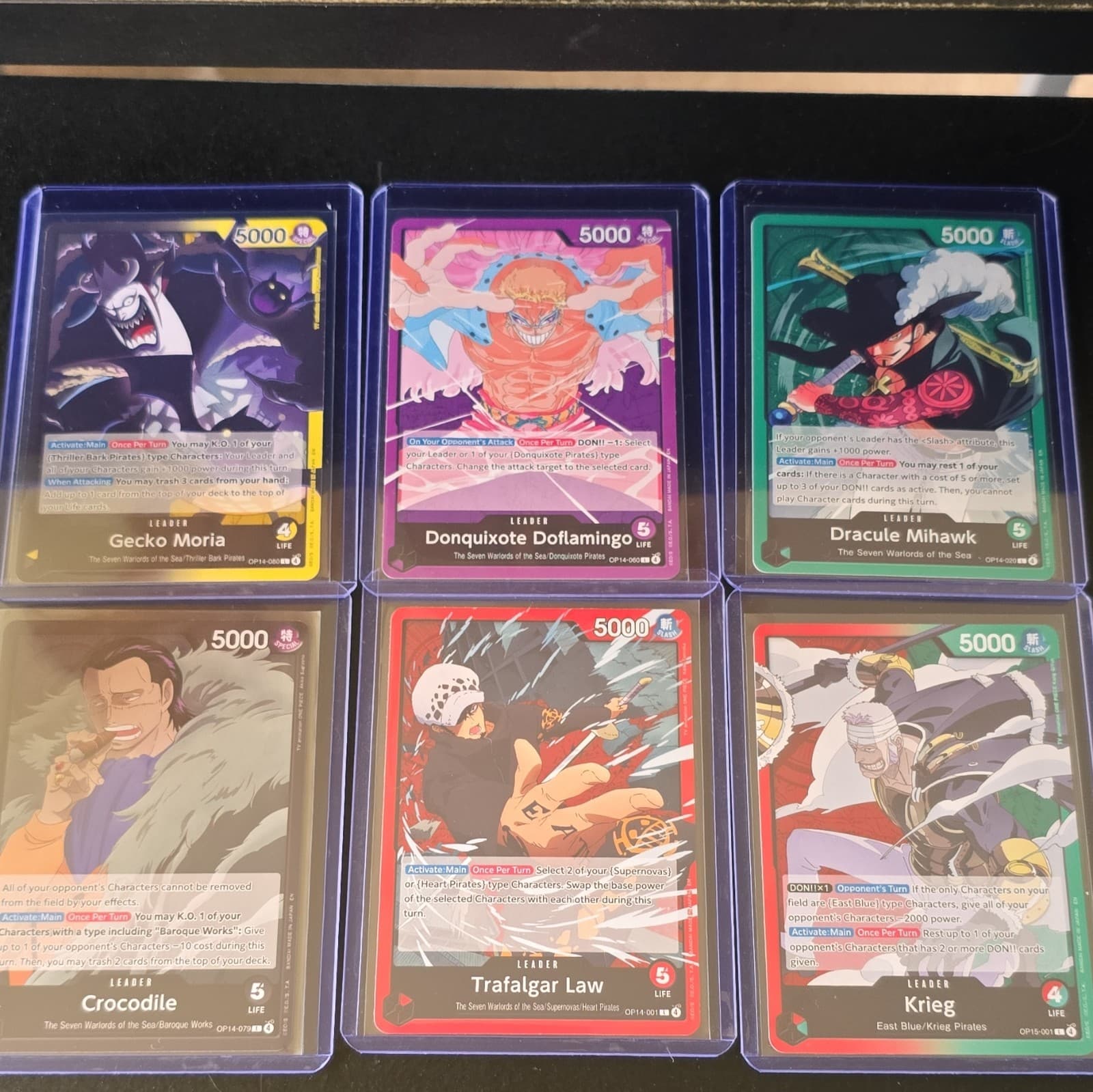Bandai One Piece Card Game 7 Leader Card Lot OP14/OP15 Moria Crocodile Law