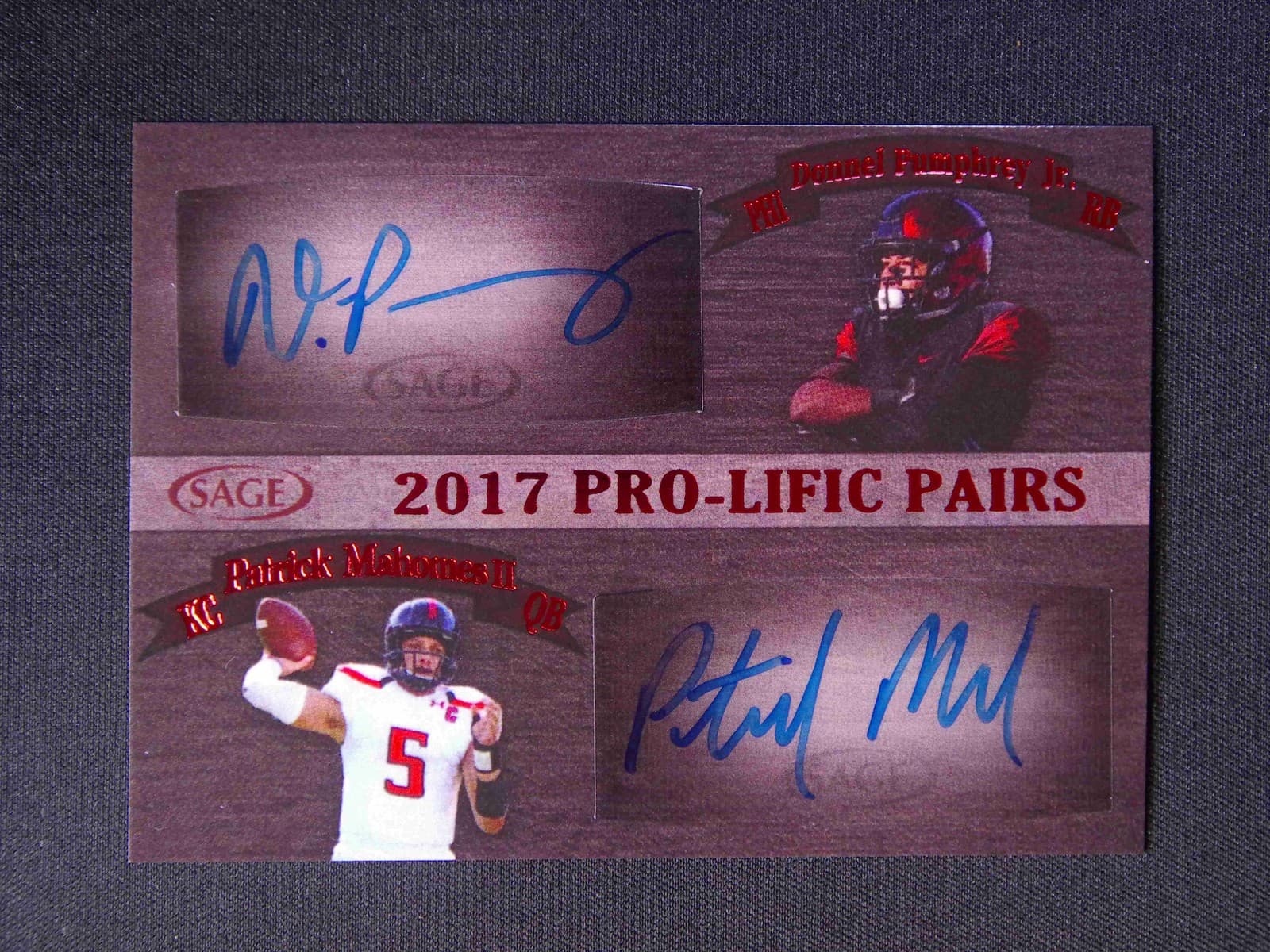 2017 SAGE Patrick Mahomes II/Donnel Pumphrey RC Rookie Auto PRO-LIFTIC PAIRS