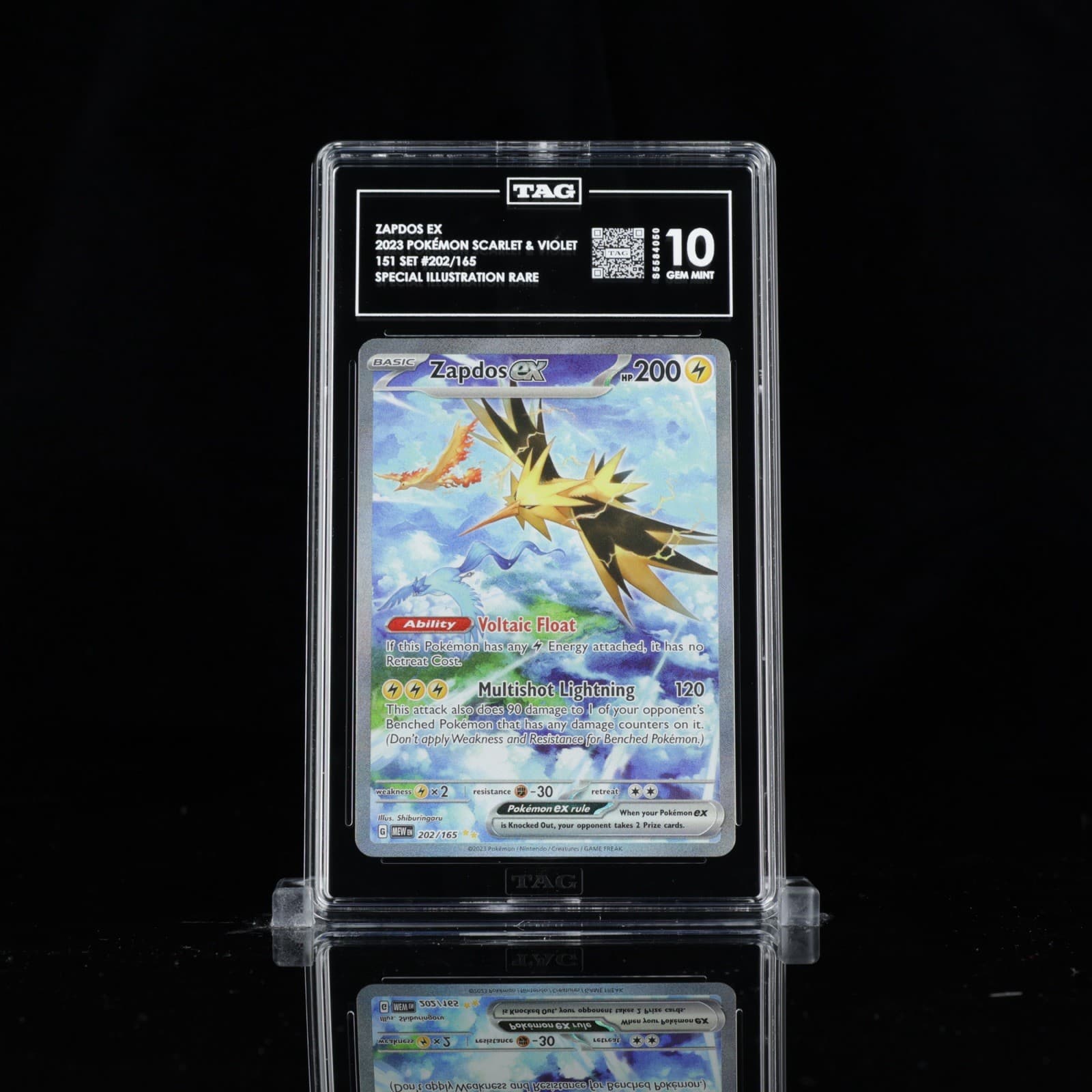 Pokemon Zapdos EX TCG Holo Rare Card 202/165 SV Scarlet & Violet 151 TAG 10 Gem