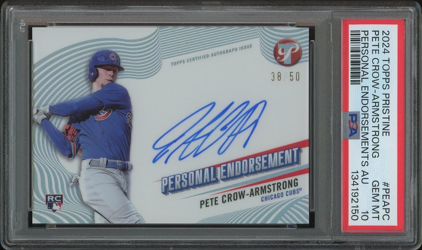 2024 Topps Pristine Pete Crow-Armstrong Personal End. Rookie Auto #38/50 PSA 10
