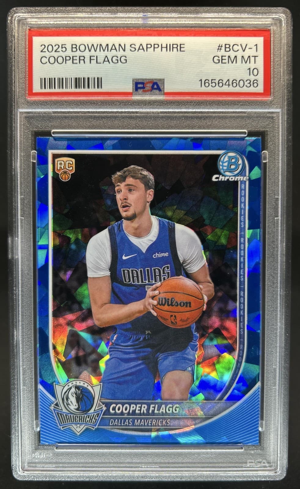 2025 Bowman Sapphire Cooper Flagg Chrome Rookie RC #BCV-1 Mavericks PSA 10