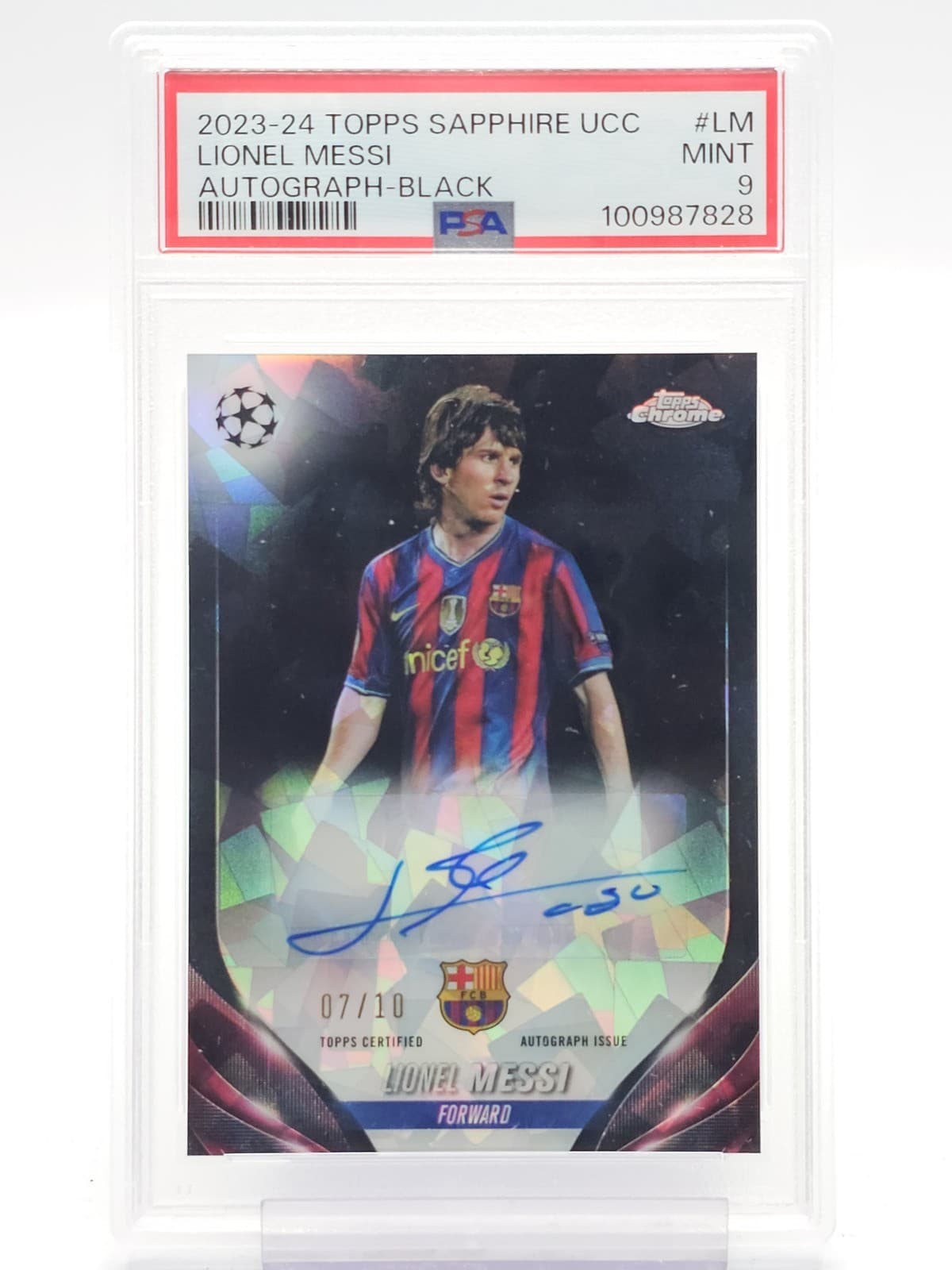LIONEL MESSI 2023-24 TOPPS CHROME SAPPHIRE AUTO BLACK /10 #LM PSA 9 Q4549