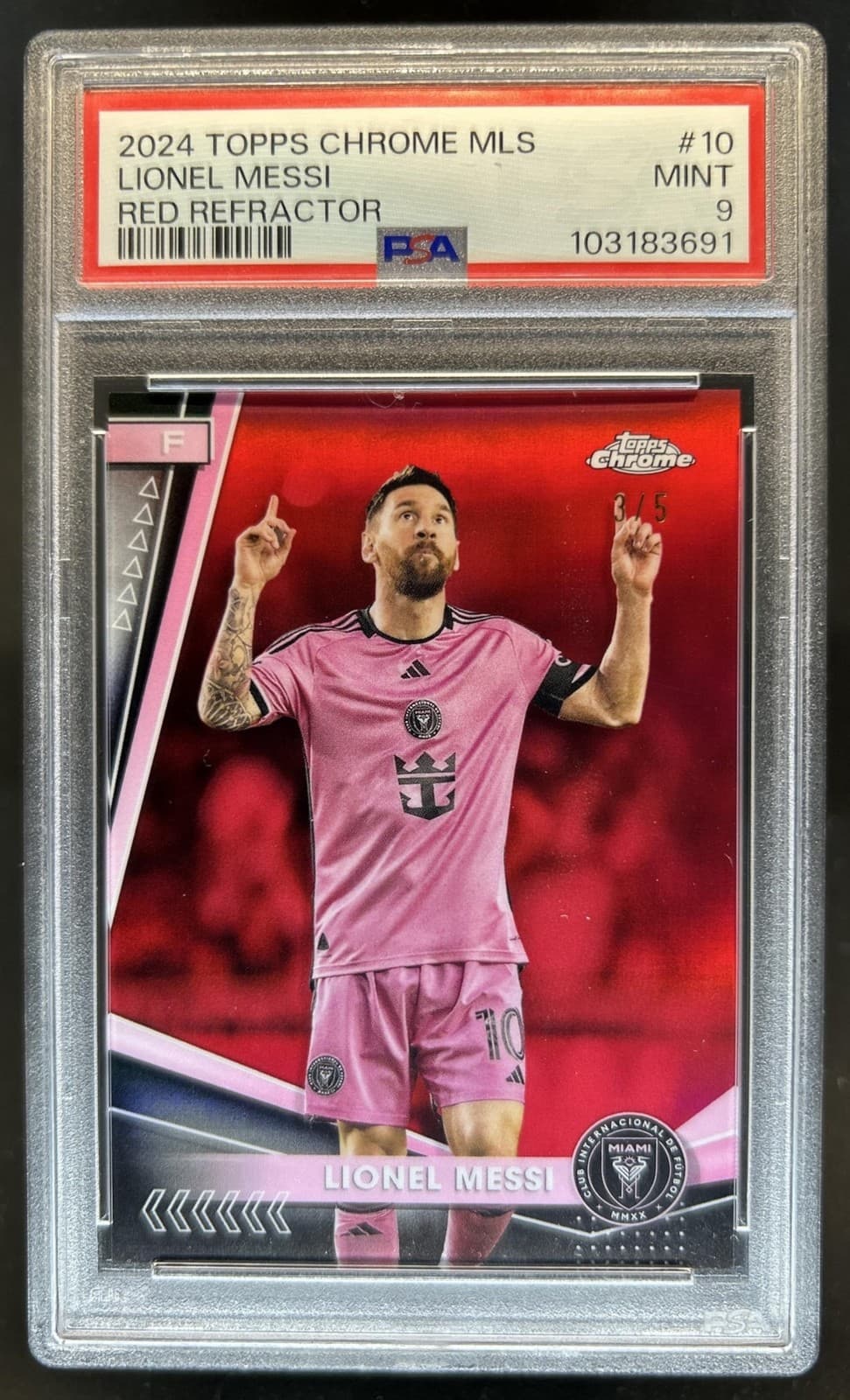 2024-25 Topps Chrome MLS Lionel Messi Red Refractor #/5 Inter PSA 9