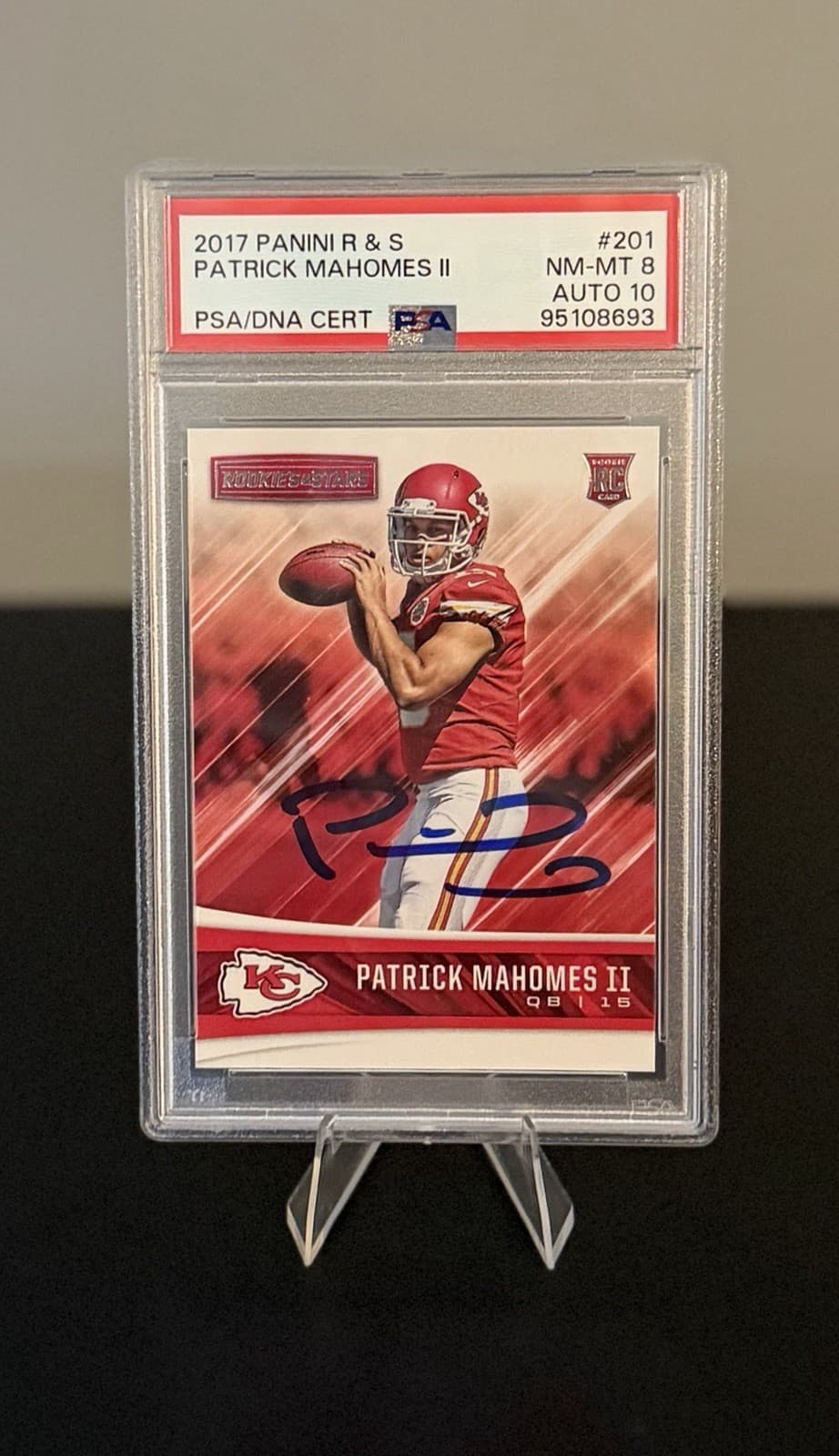 2017 Panini Rookies & Stars Patrick Mahomes RC PSA 8 / On Card Auto GEM MINT 10