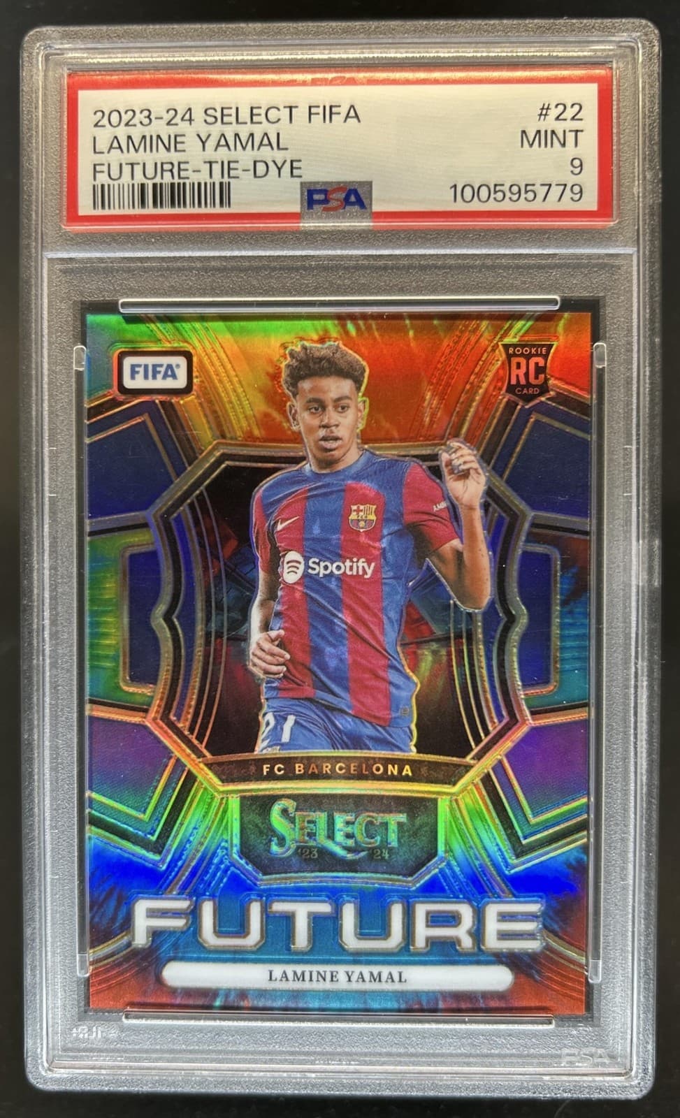 2023-24 Panini Select FIFA Lamine Yamal Future RC Tie Dye #/49 Barcelona PSA 9