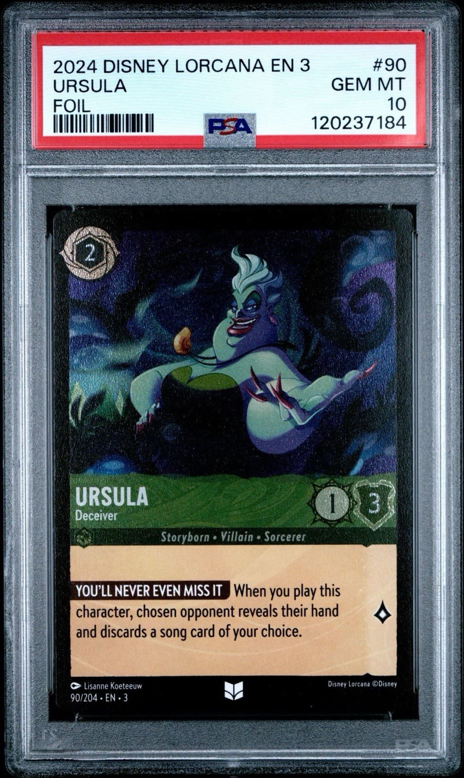 Disney Lorcana EN 3 #90 Ursula Deceiver  Foil PSA 10 Into The Inklands