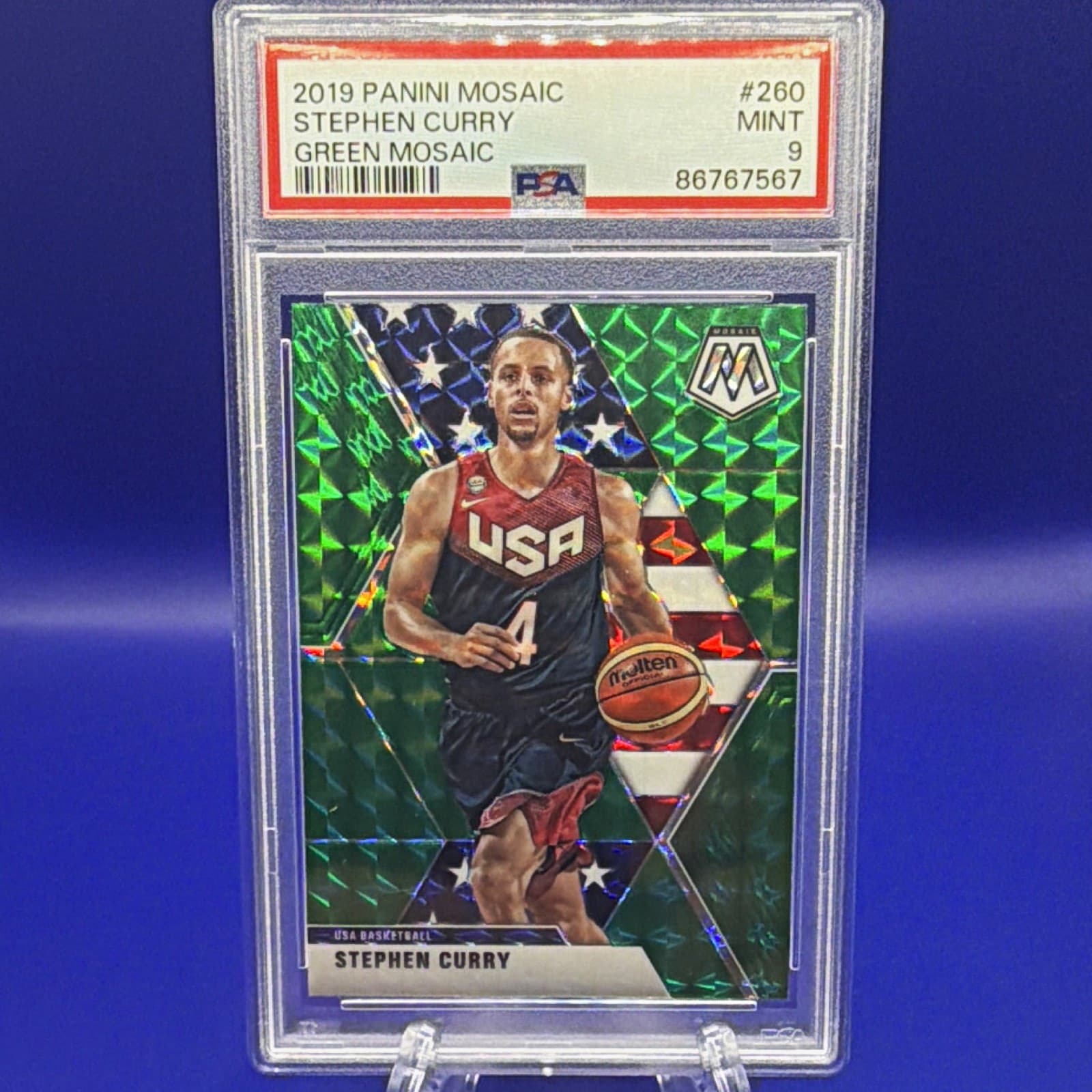 Panini 2019-20 Mosaic Green Mosaic Stephen Curry USA Basketball #260 PSA 9