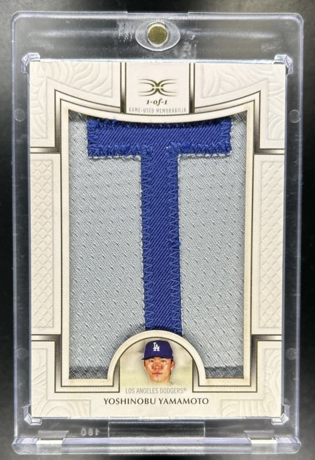 2025 Topps Definitive Yoshinobu Yamamoto Nameplate Collection "T" Patch #1/1
