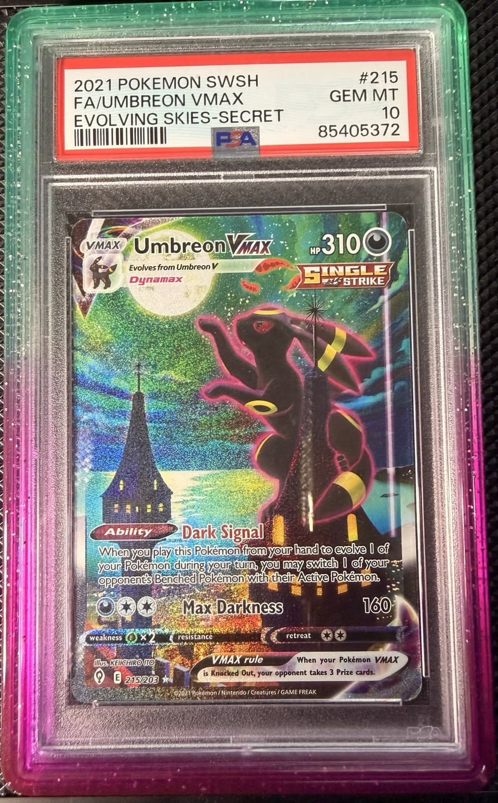 2021 Pokemon SWSH Evolving Skies Umbreon VMAX #215/203 PSA 10 GEM MINT