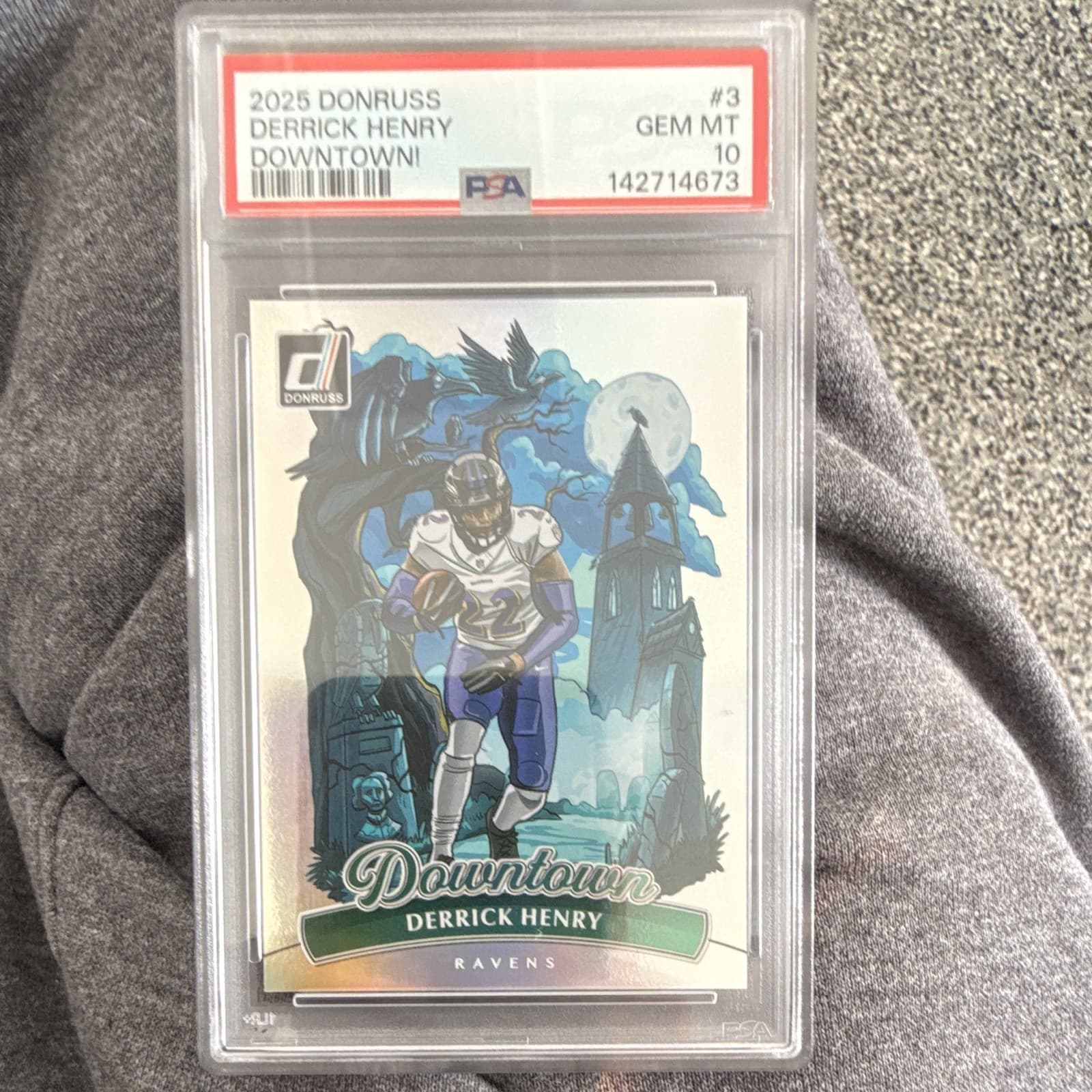Panini 2025 Donruss Downtown! Derrick Henry #3 PSA 10 Baltimore Ravens Insert