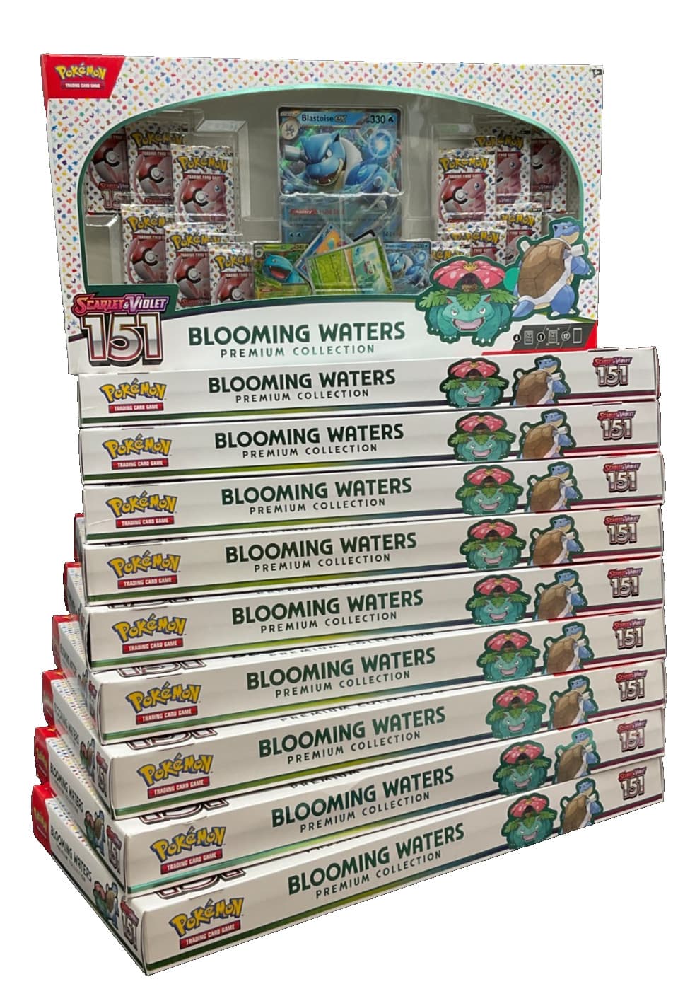 Lot of (10) Pokemon TCG 151 Blooming Waters Premium Collection Boxes SEALED