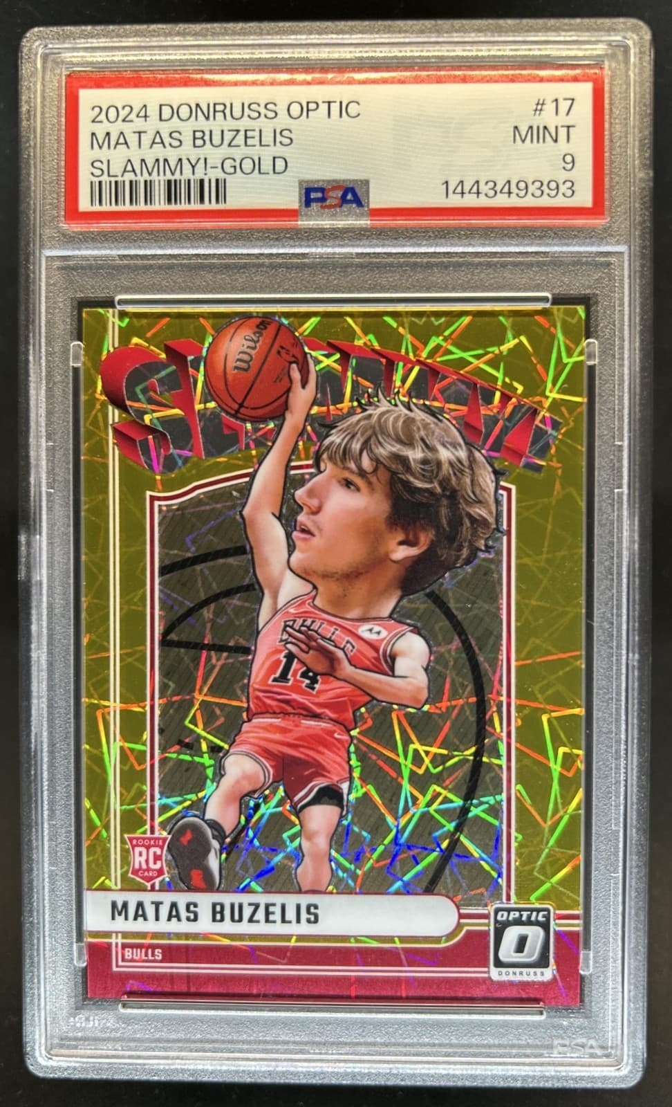 2024-25 Panini Donruss Optic Matas Buzelis Slammy! RC Gold #/10 Bulls PSA 9