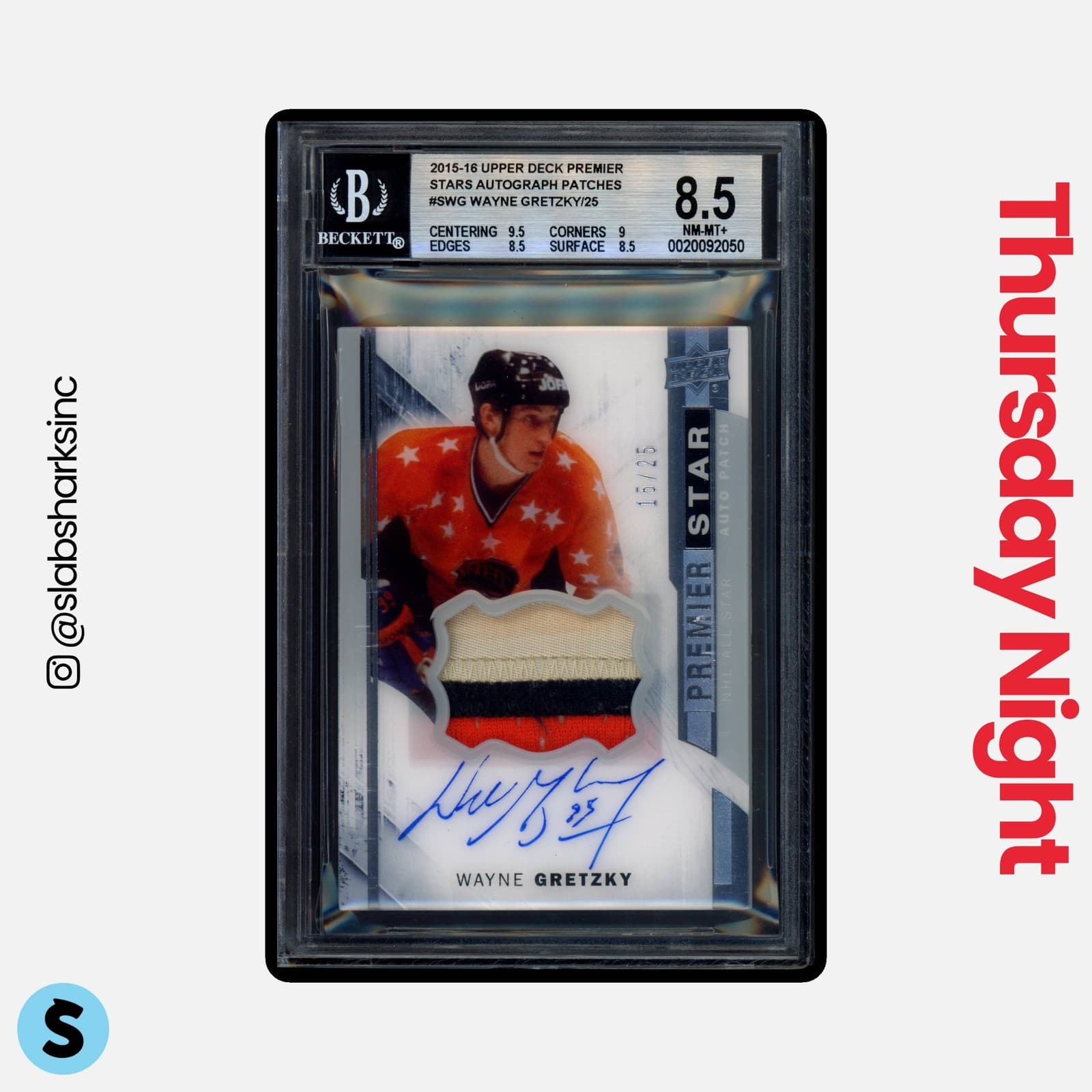 2015 Upper Deck Premier #S-Wg Wayne Gretzky Acetate Star Auto Patch /25 Bgs 8.5