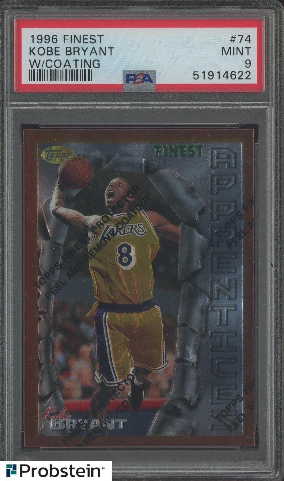 1996 Topps Finest w/ Coating #74 Kobe Bryant Lakers RC Rookie HOF PSA 9 MINT