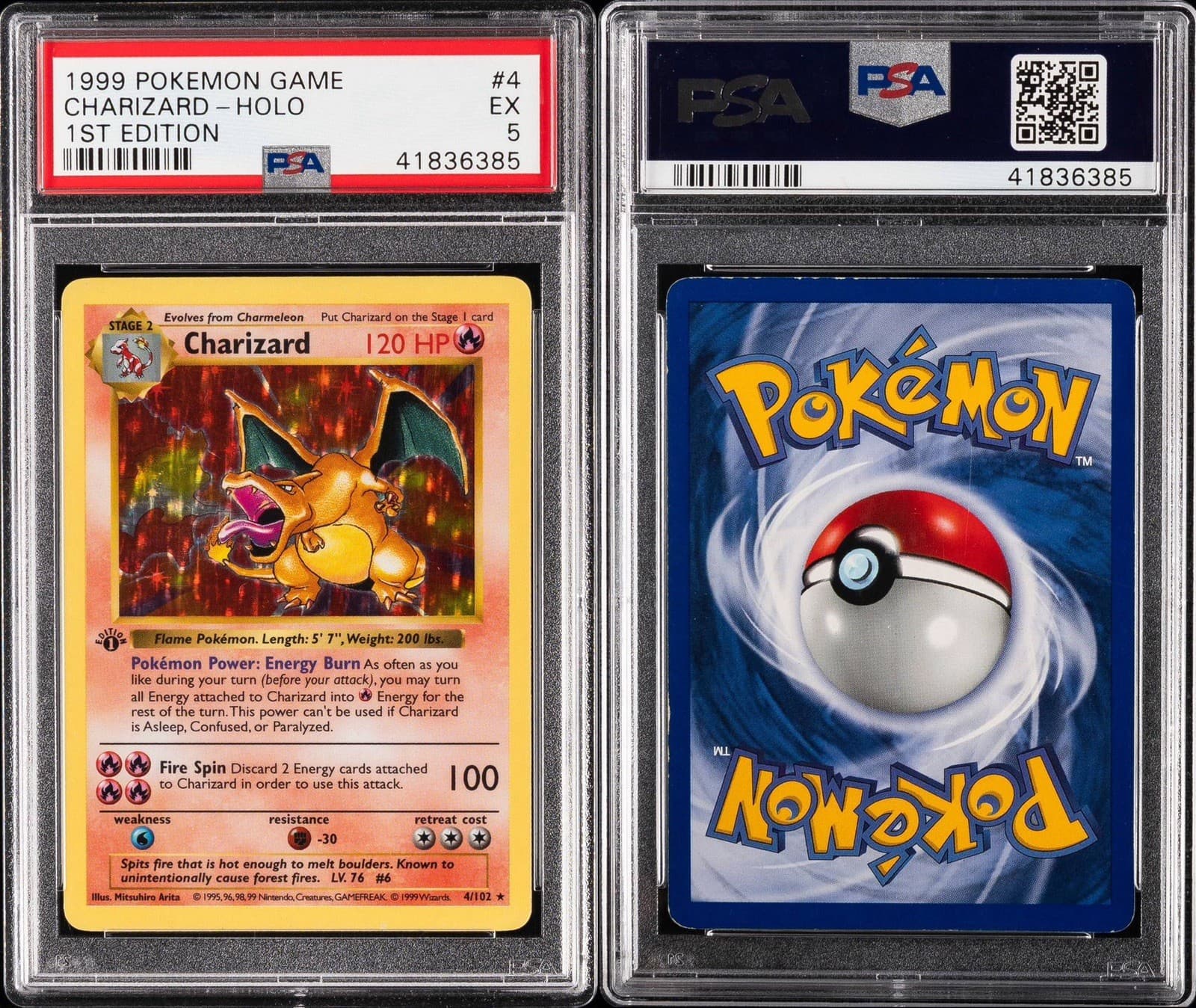  1st Edition Shadowless Charizard Base #4/102 1999 POKEMON Holo Rare PSA 5