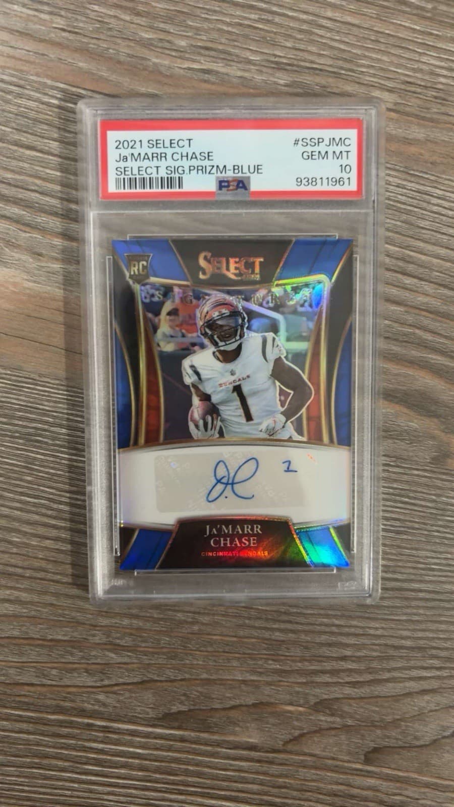 2021 Panini Select Signatures Ja'Marr Chase Blue Prizm RC Auto /50 PSA 10