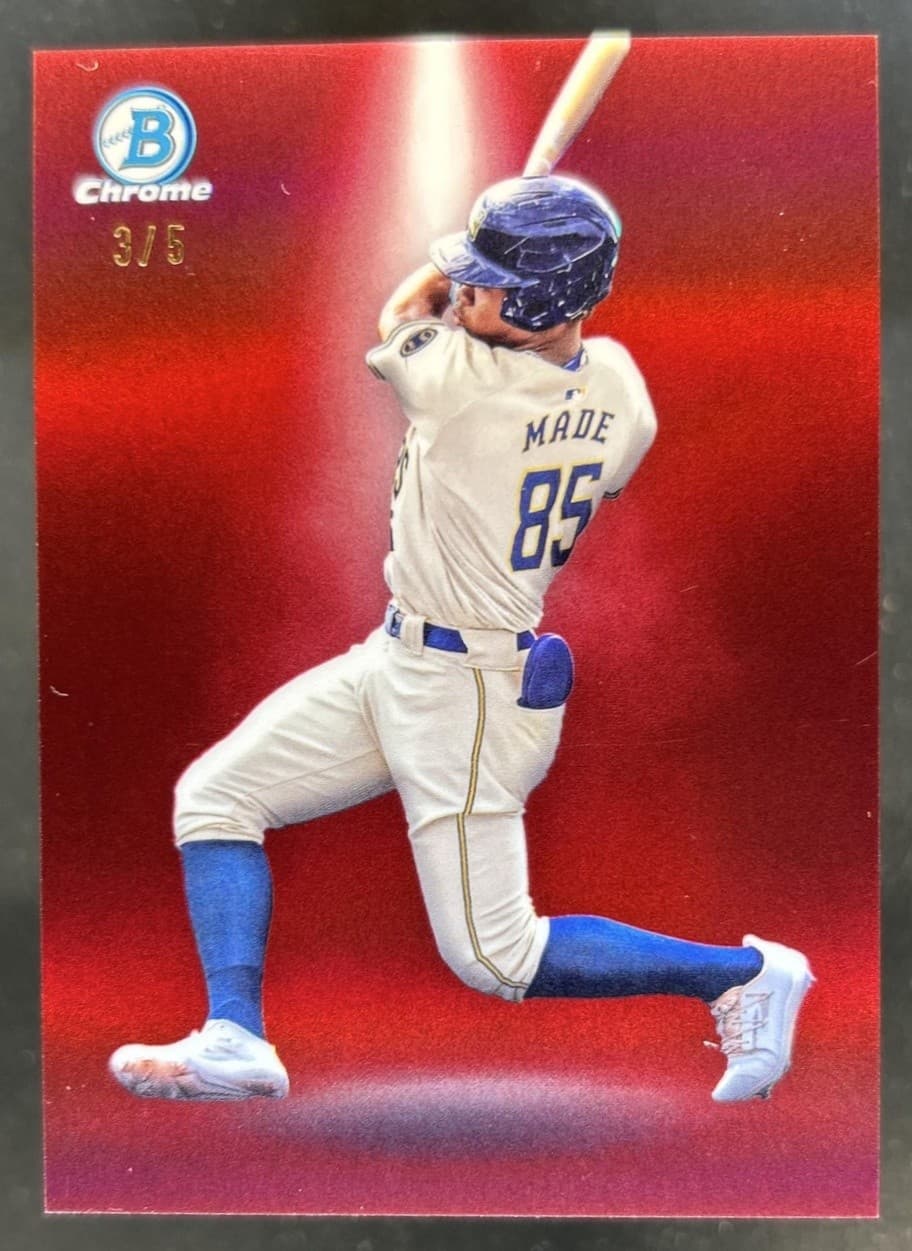 2025 Bowman Jesus Made Spotlights Chrome Red Refractor #/5 Brewers