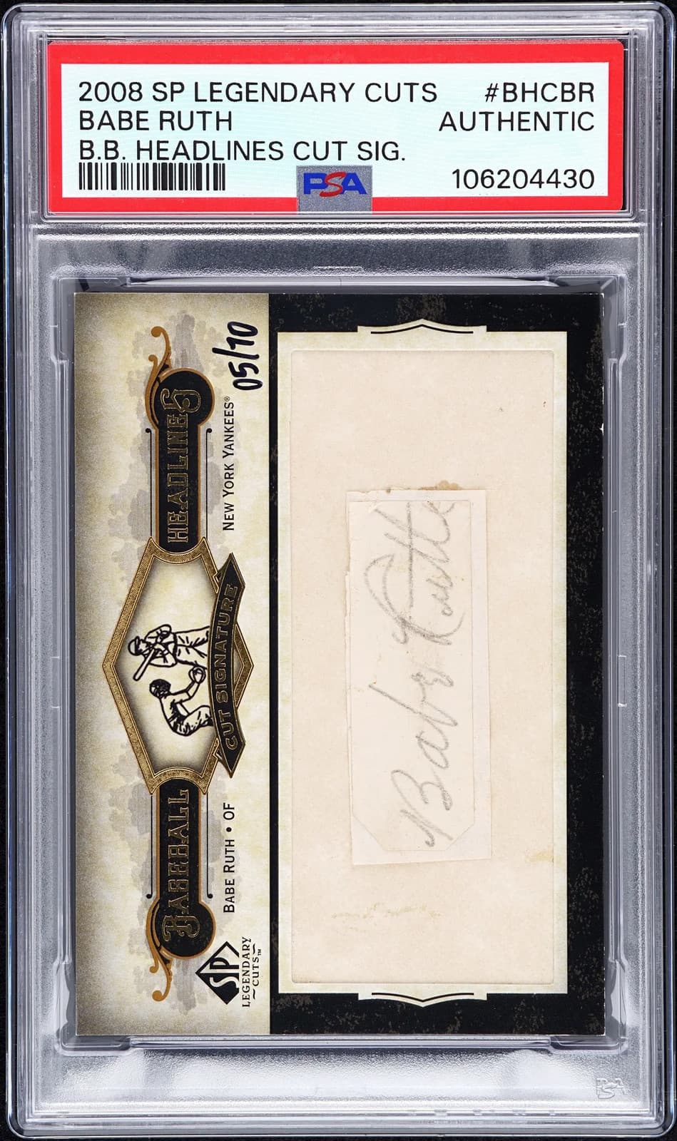 2008 SP Legendary Cuts Baseball Headlines Auto  Babe Ruth #BHCBR /10 PSA A
