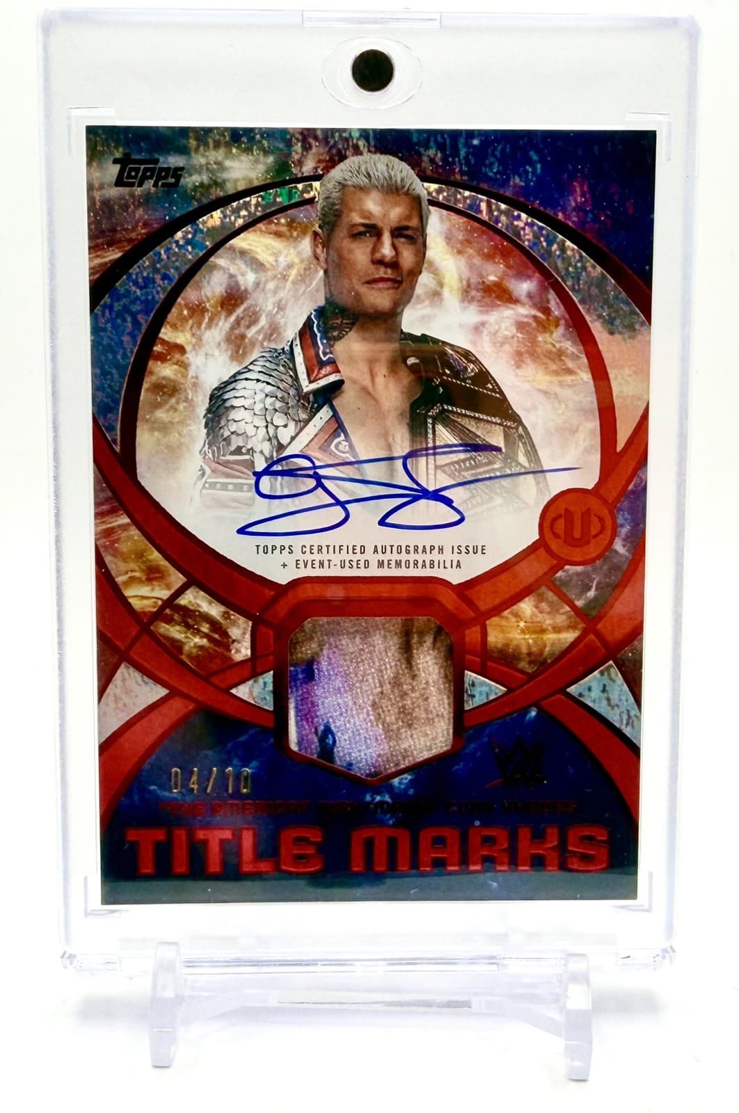 Cody Rhodes 2026 Topps WWE Universe TITLE MARKS RELIC "On Card" Auto red 4/10 !!