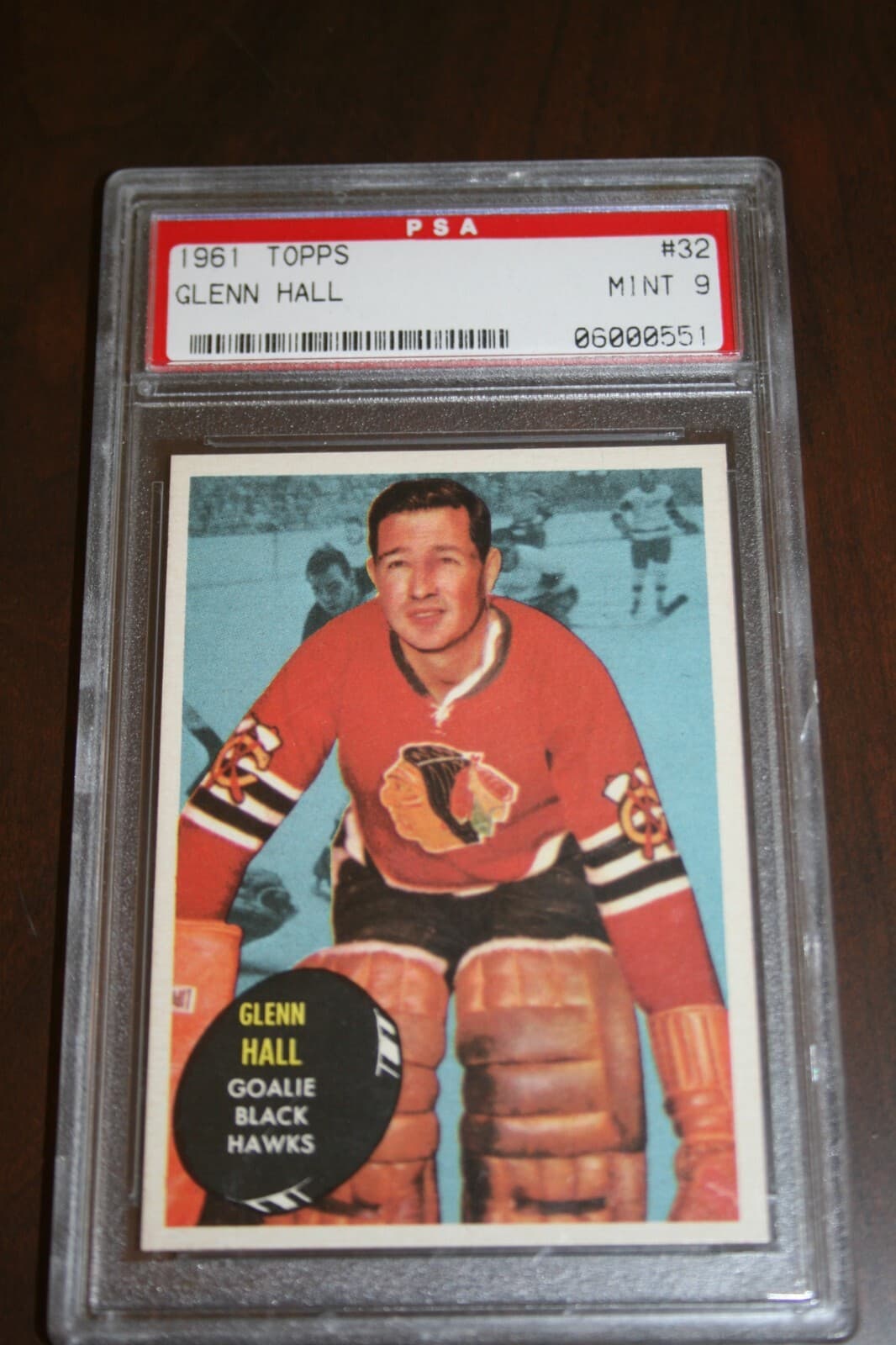 Glenn Hall Hockey Card - 1961 Topps #32, PSA 9