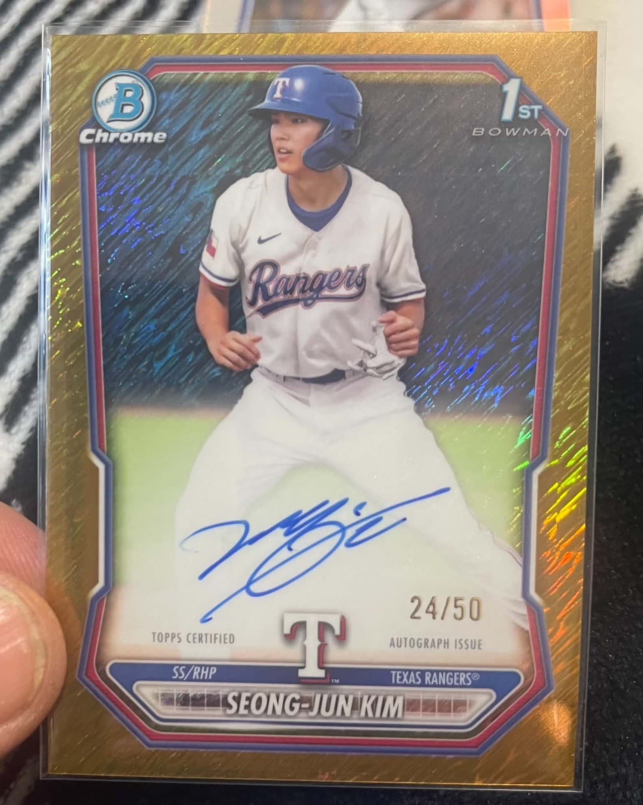 2026 Bowman Chrome Seong-Jun Kim Gold Shimmer Auto /50 1st Bowman Rangers