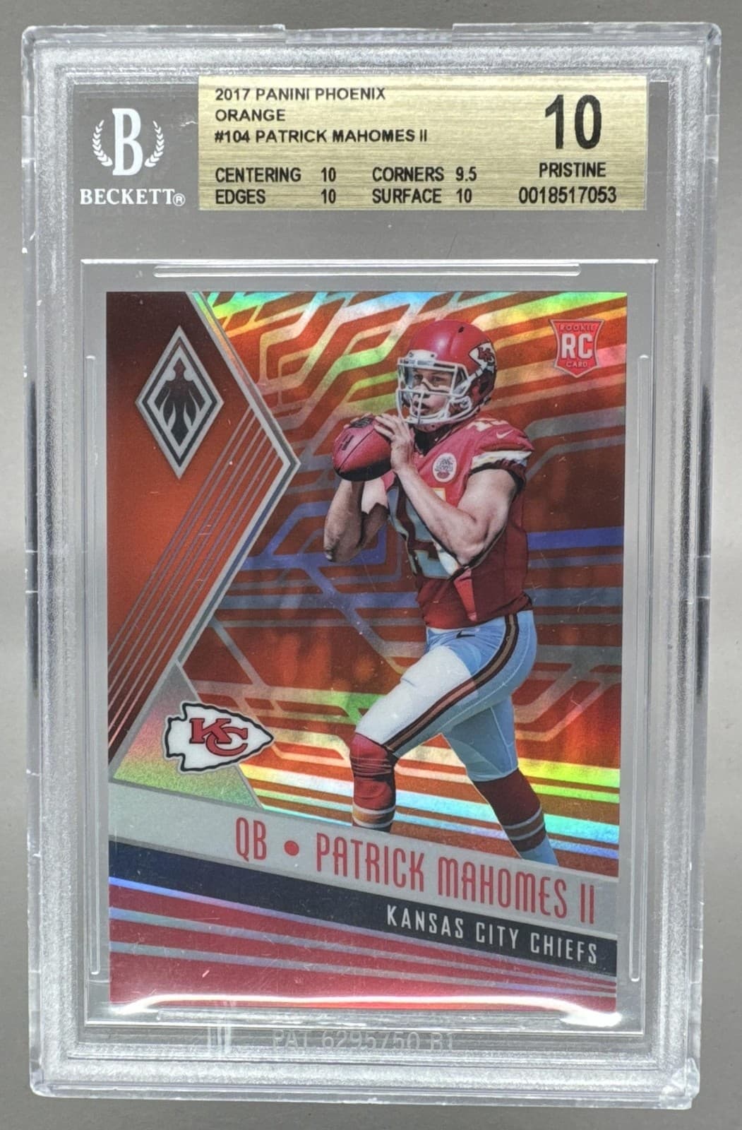 Patrick Mahomes II 2017 Panini Phoenix #104 Orange Rookie RC 4/99 BGS 10