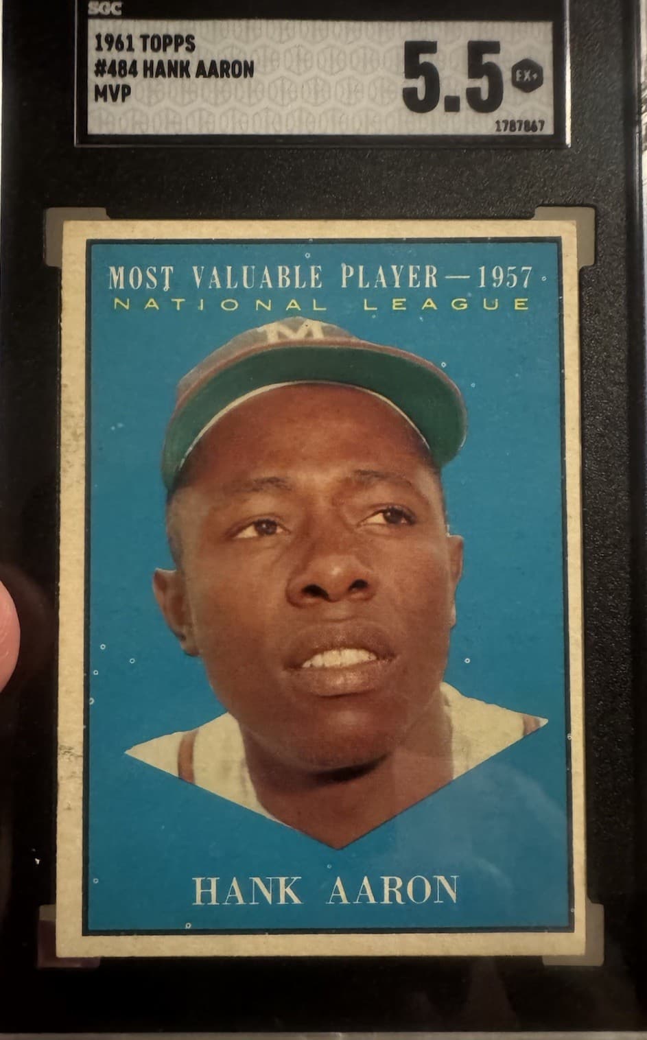 Topps 1961 Hank Aaron MVP #484 Milwaukee Braves SGC 5.5 Baseball Card
