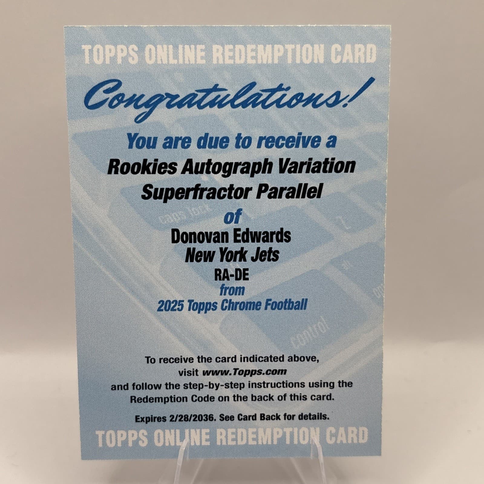 2025 Topps Chrome Football Donovan Edwards Rookie Superfractor Auto 1/1 Jets 
