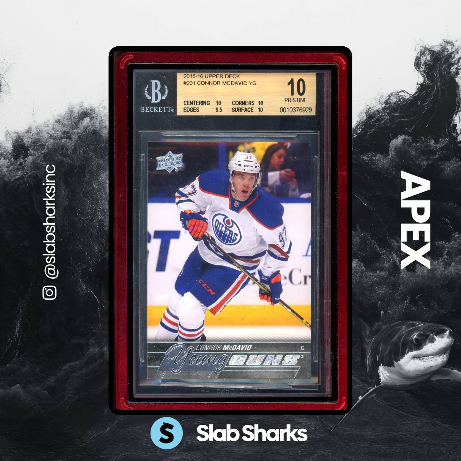 2015 UPPER DECK #201 CONNOR MCDAVID YOUNG GUNS RC ROOKIE BGS 10 PRISTINE