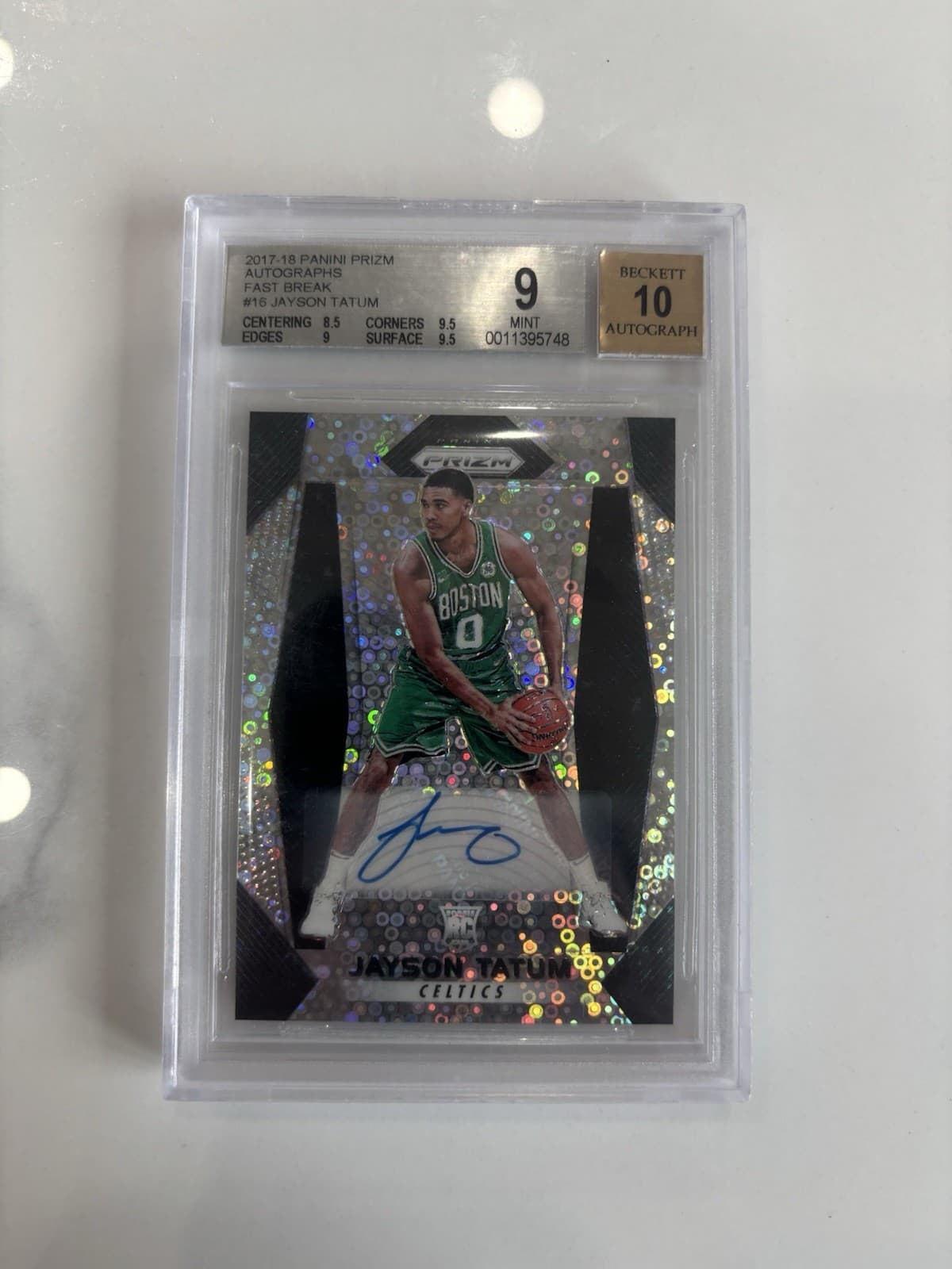 Jayson Tatum 2017-18 Panini Prizm #16 Fast Break Disco Rookie Auto BGS 9 AUTO 10