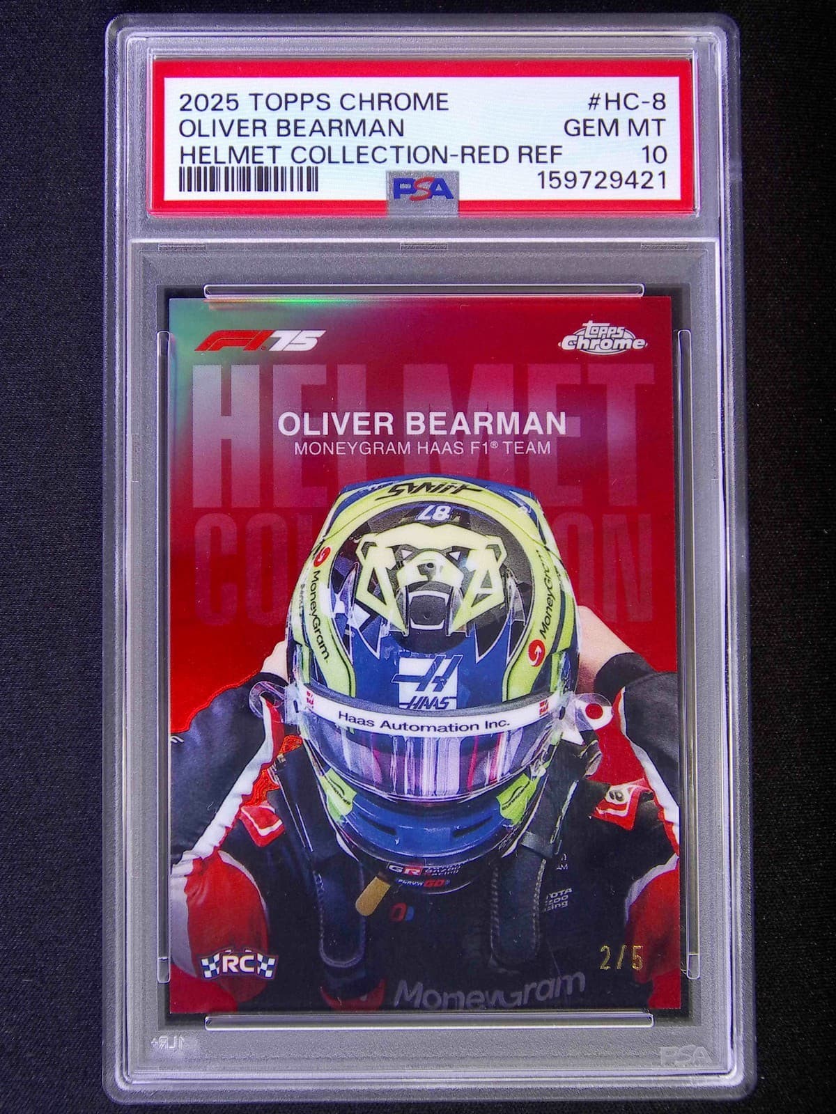 PSA 10 POP1 2025 Topps Chrome F1 75th Oliver Bearman RC Helmet Collection Red /5