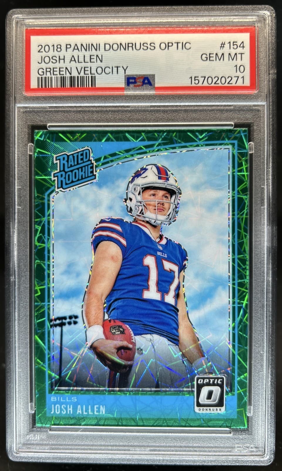 2018 Panini Donruss Optic Josh Allen Green Velocity Prizm RC #154 Bills PSA 10