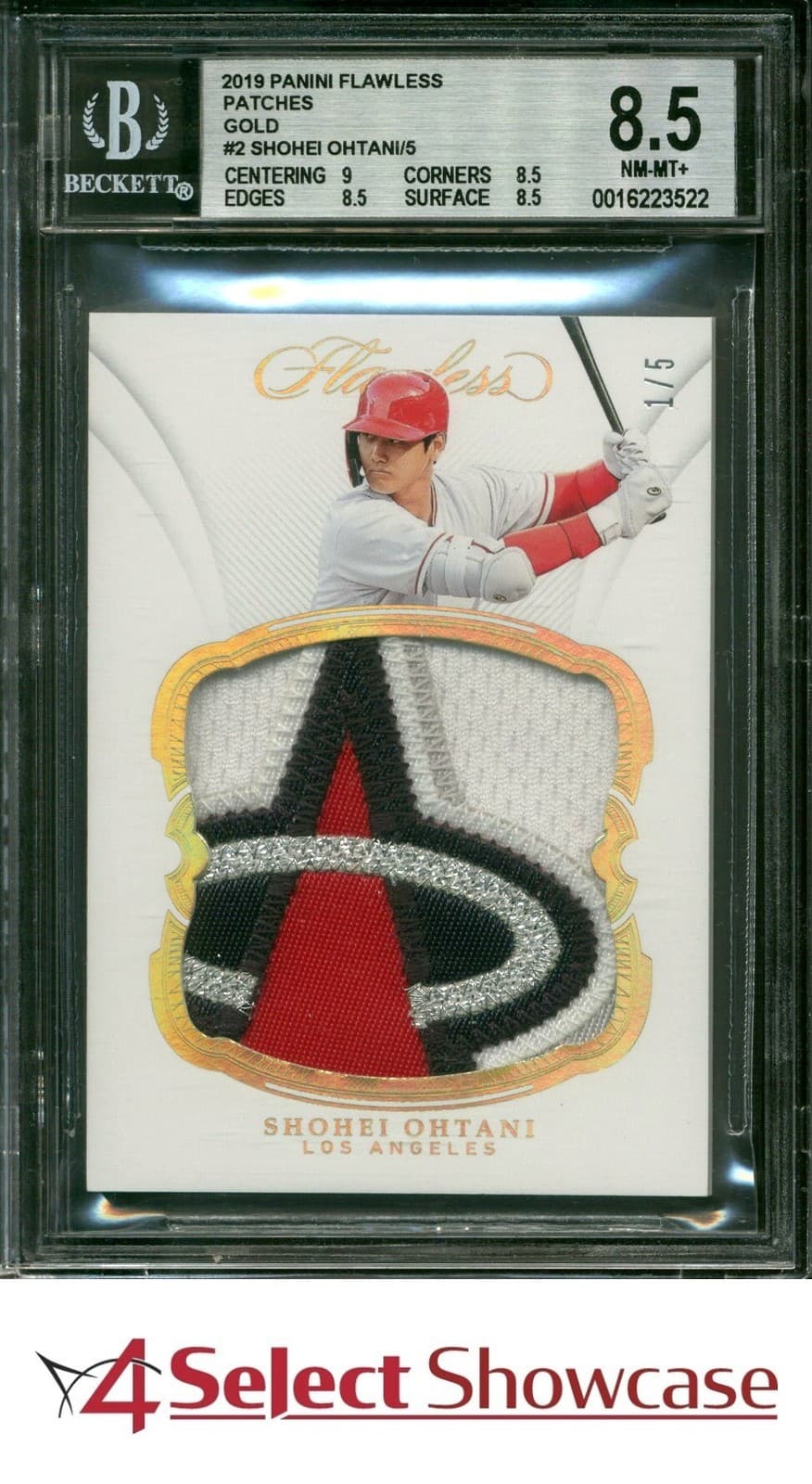 2019 PANINI FLAWLESS PATCHES GOLD #2 SHOHEI OHTANI ANGELS #/5 BGS 8.5