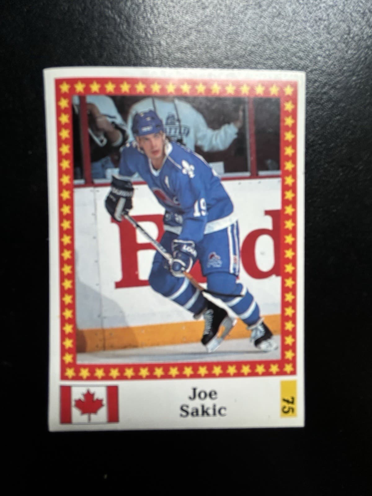 Joe Sakic Fantomen back #75 1991 Semic Hockey World Cup Sticker