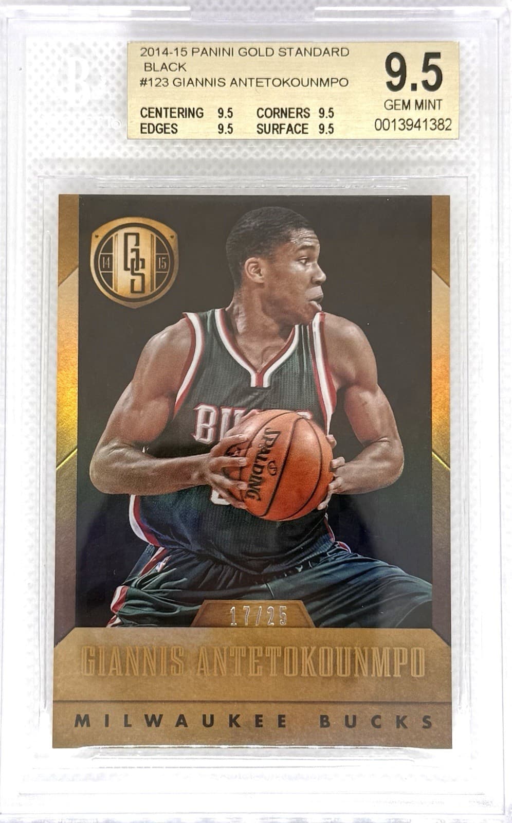 2014 Panini Gold Standard Giannis Antetokounmpo Black /25 BGS 9.5 TRUE GEM